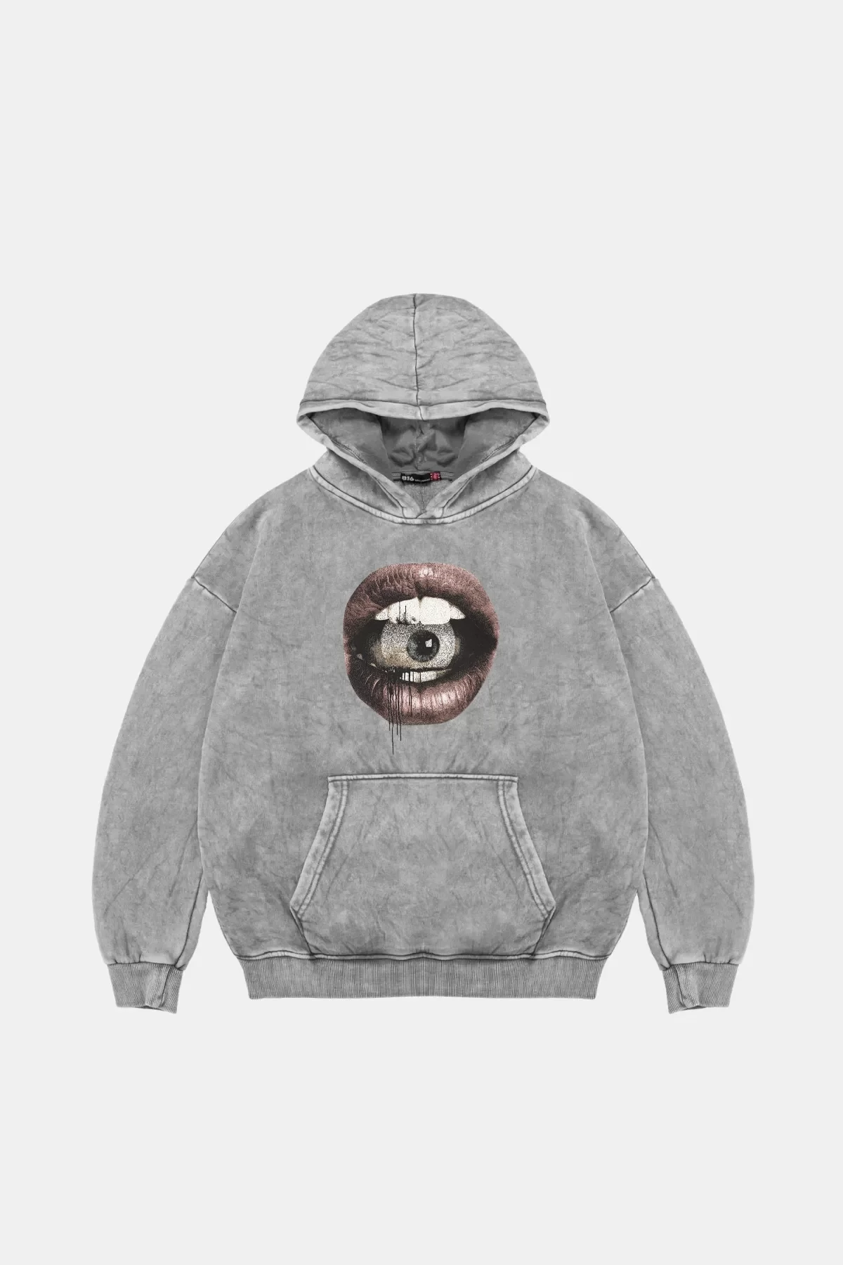 Eye In Mouth Baskılı Oversize Unisex Premium Yıkamalı Beyaz Hoodie