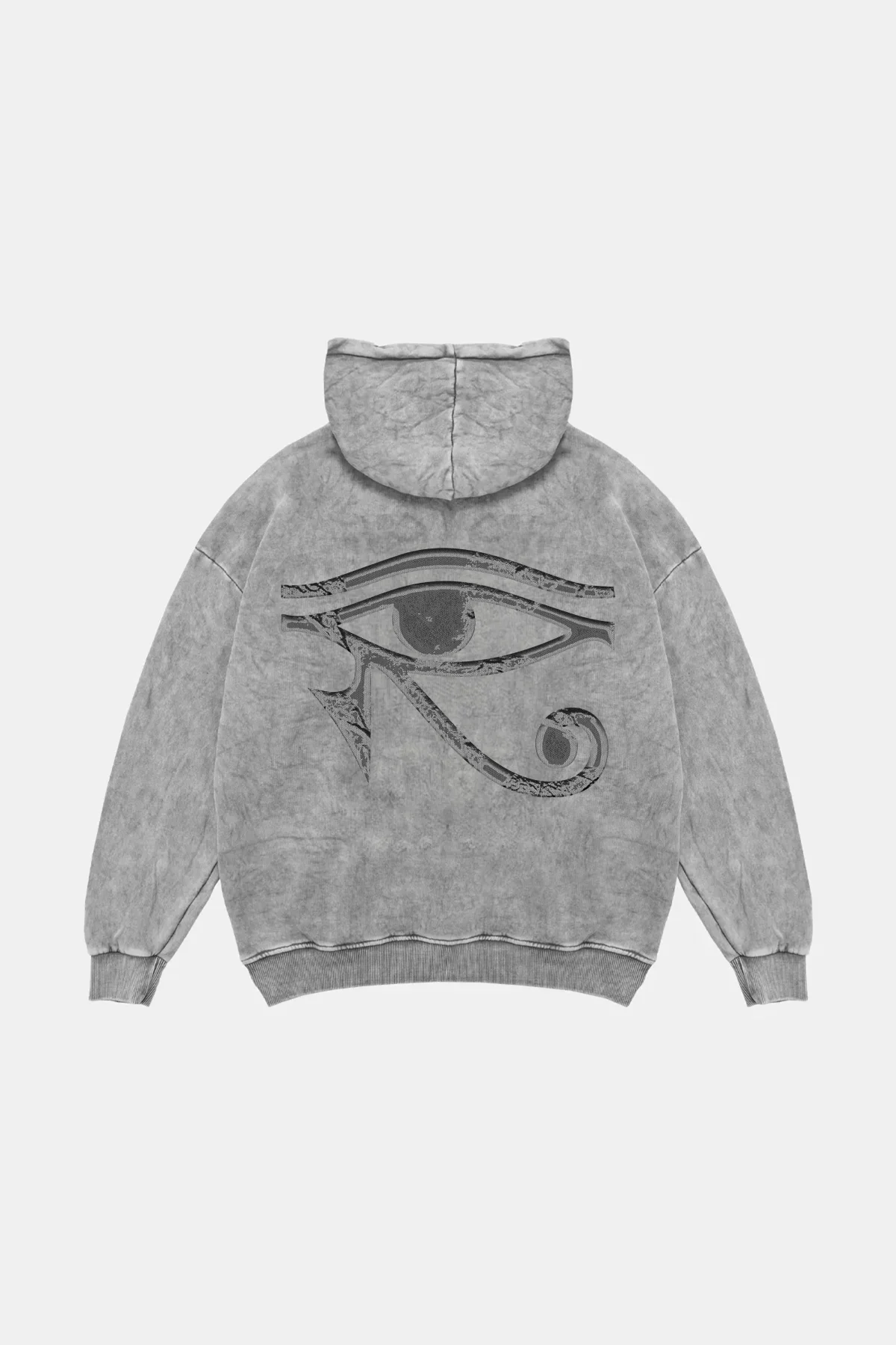 Eye Of Horus Baskılı Oversize Unisex Yıkamalı Beyaz Hoodie