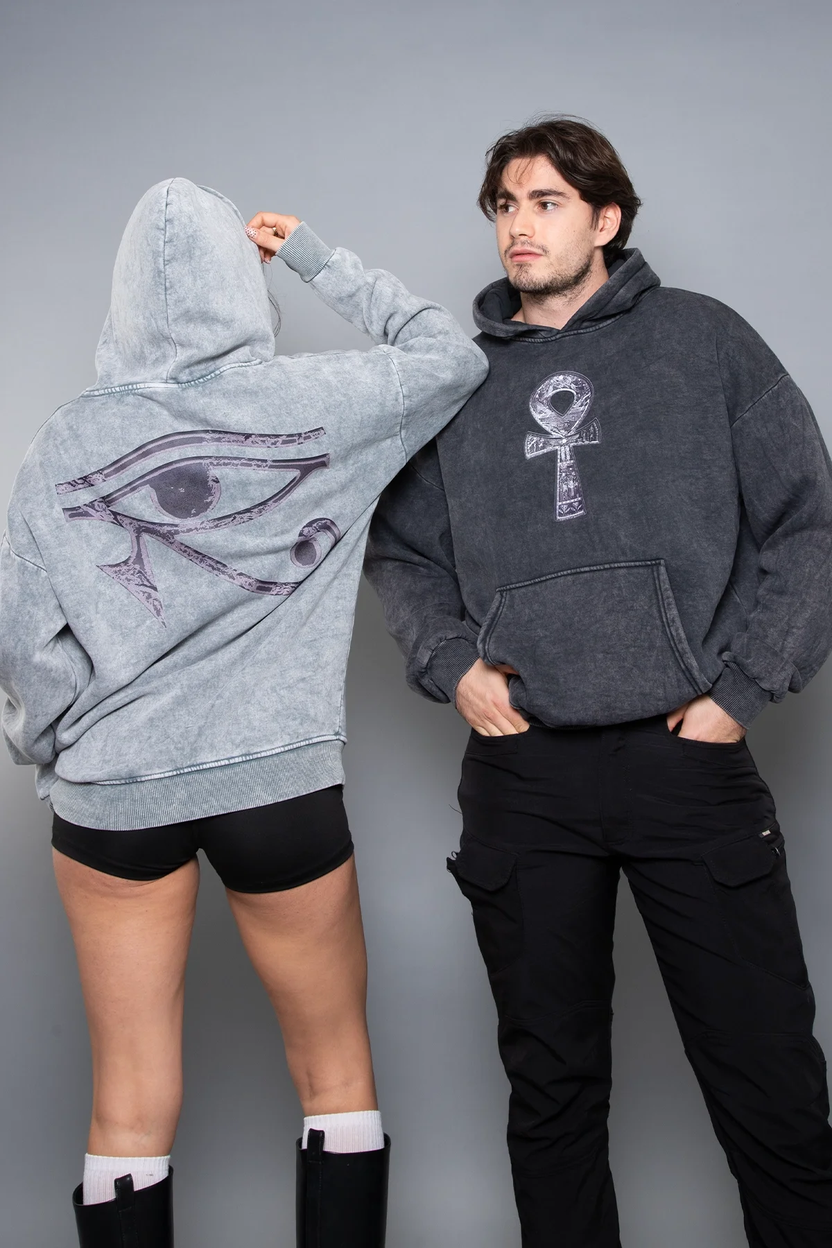 Eye Of Horus Baskılı Oversize Unisex Yıkamalı Siyah Hoodie