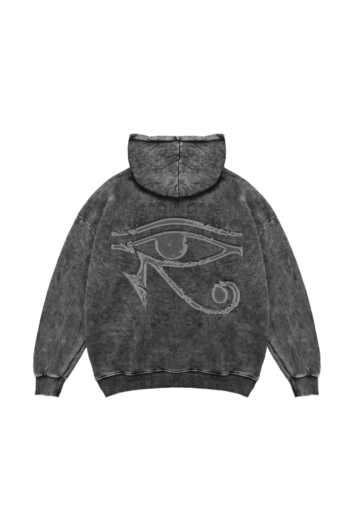 Eye Of Horus Baskılı Oversize Unisex Yıkamalı Siyah Hoodie