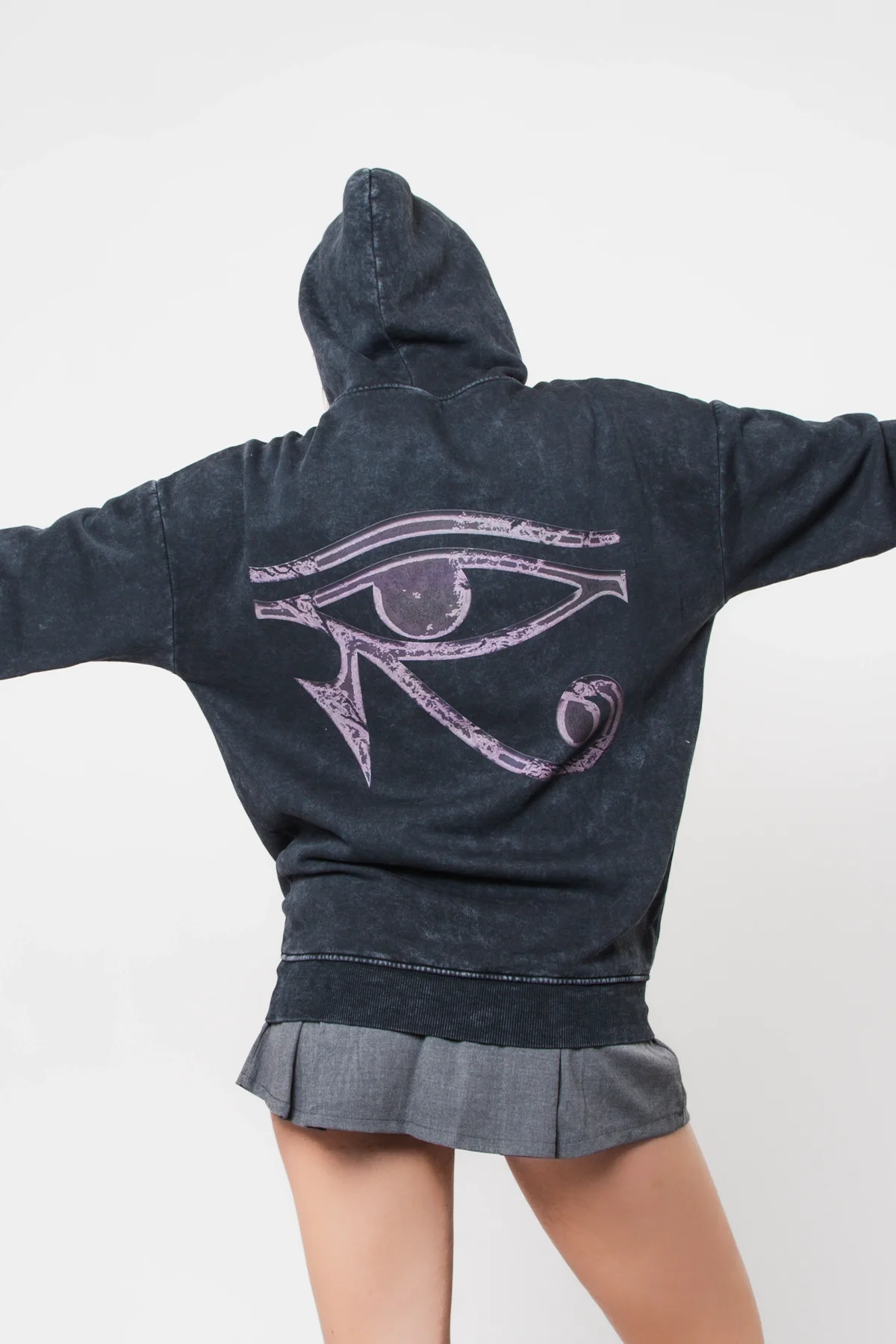 Eye Of Horus Baskılı Oversize Unisex Yıkamalı Siyah Hoodie