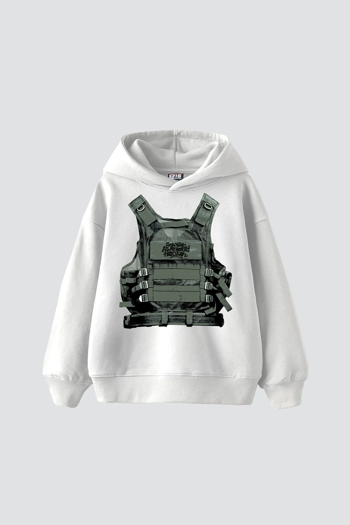 F*ck War Baskılı Oversize Unisex Beyaz Hoodie