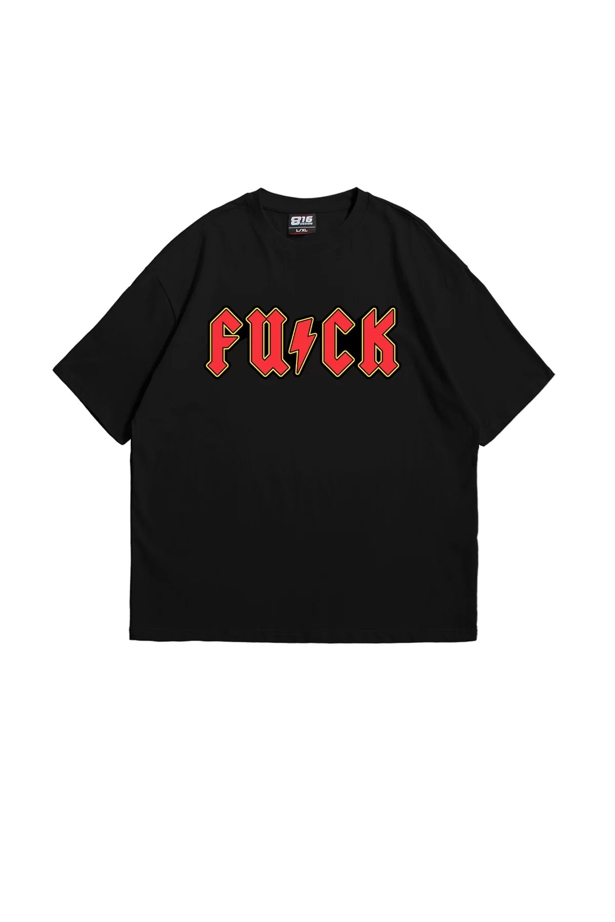 F**k Baskılı Oversize Siyah Unisex Tshirt