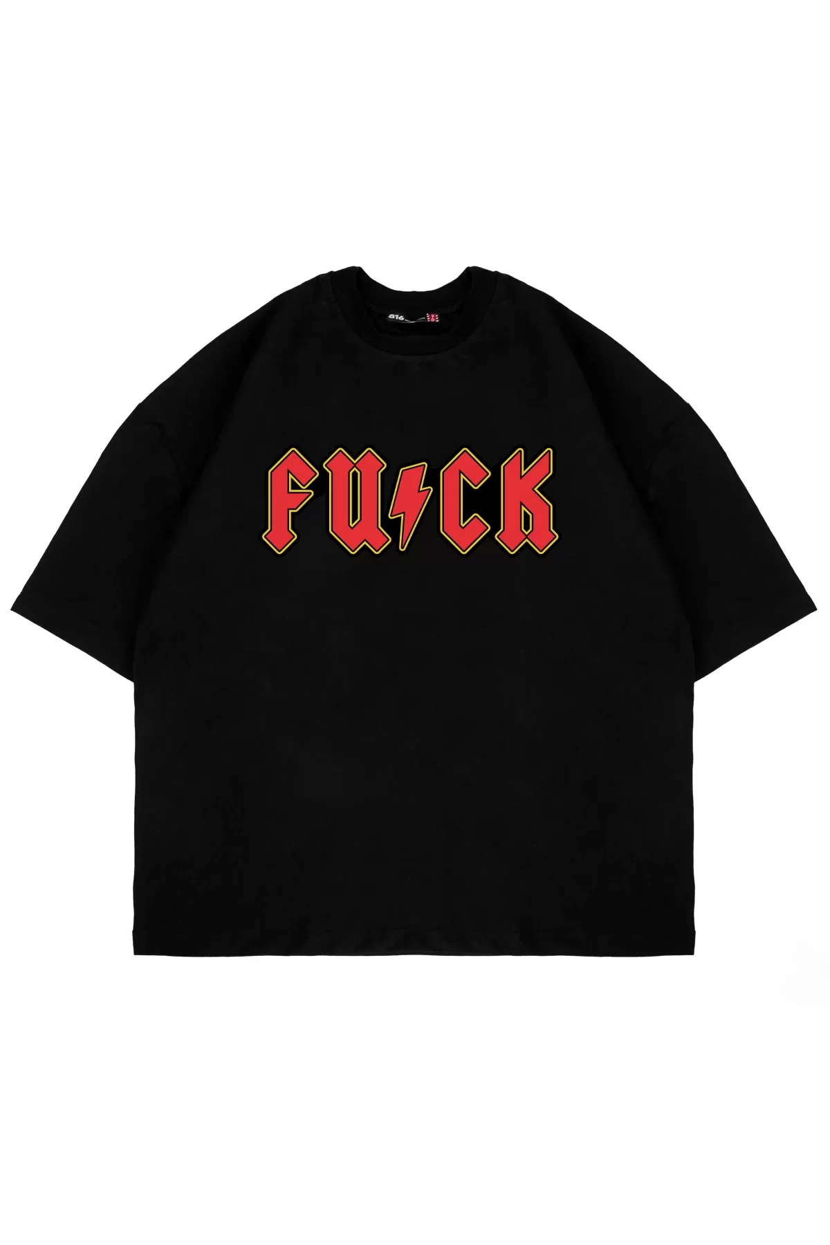 F**k Baskılı Oversize Siyah Unisex Tshirt