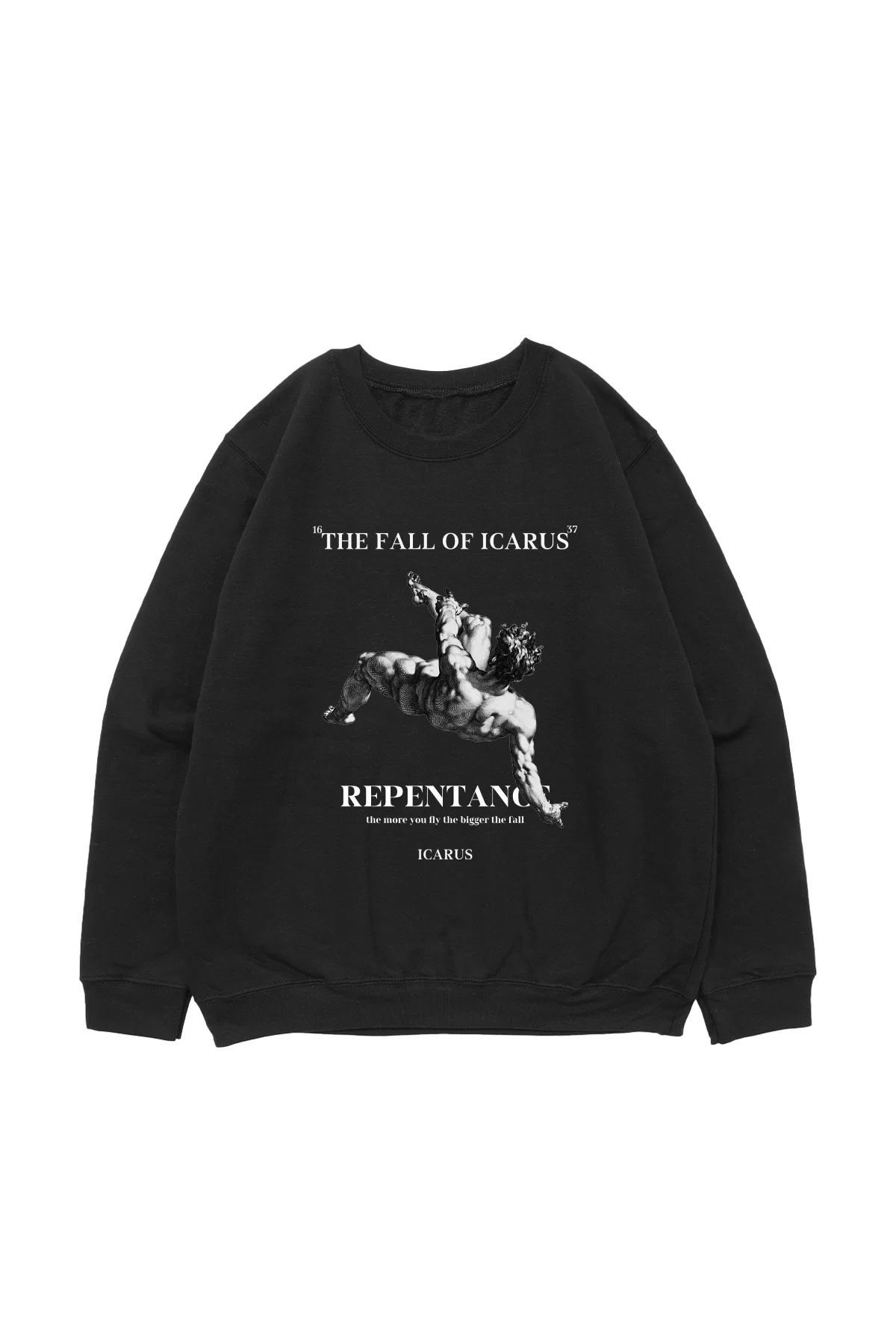 Fall Of Icarus Baskılı Siyah Oversize Unisex Sweatshirt