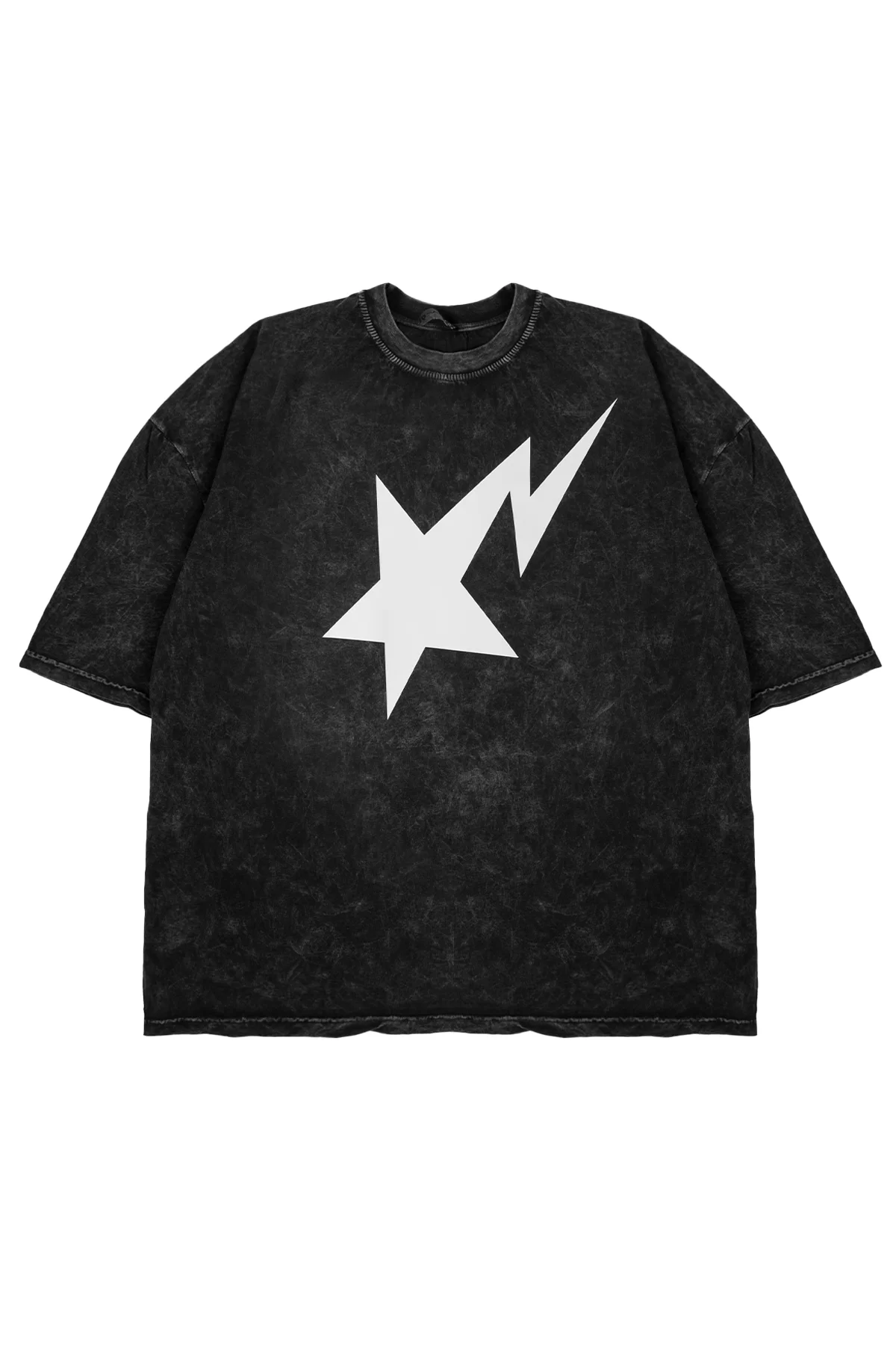 Falling Star Oversize Unisex Yıkamalı Siyah Tshirt