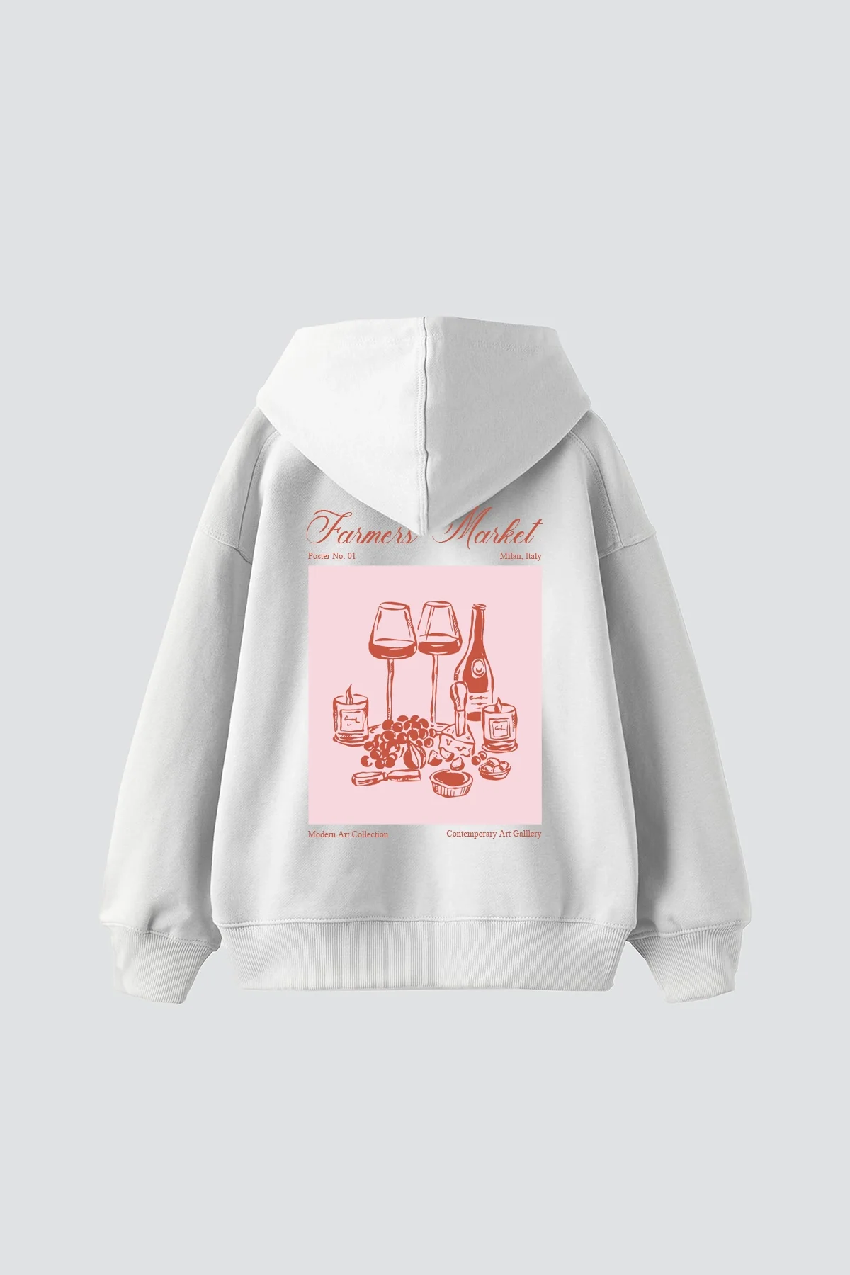 Farmers Market Baskılı Oversize Unisex Beyaz Hoodie