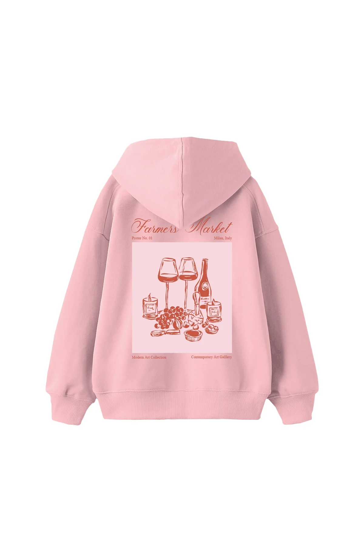 Farmers Market Baskılı Oversize Unisex Pembe Hoodie
