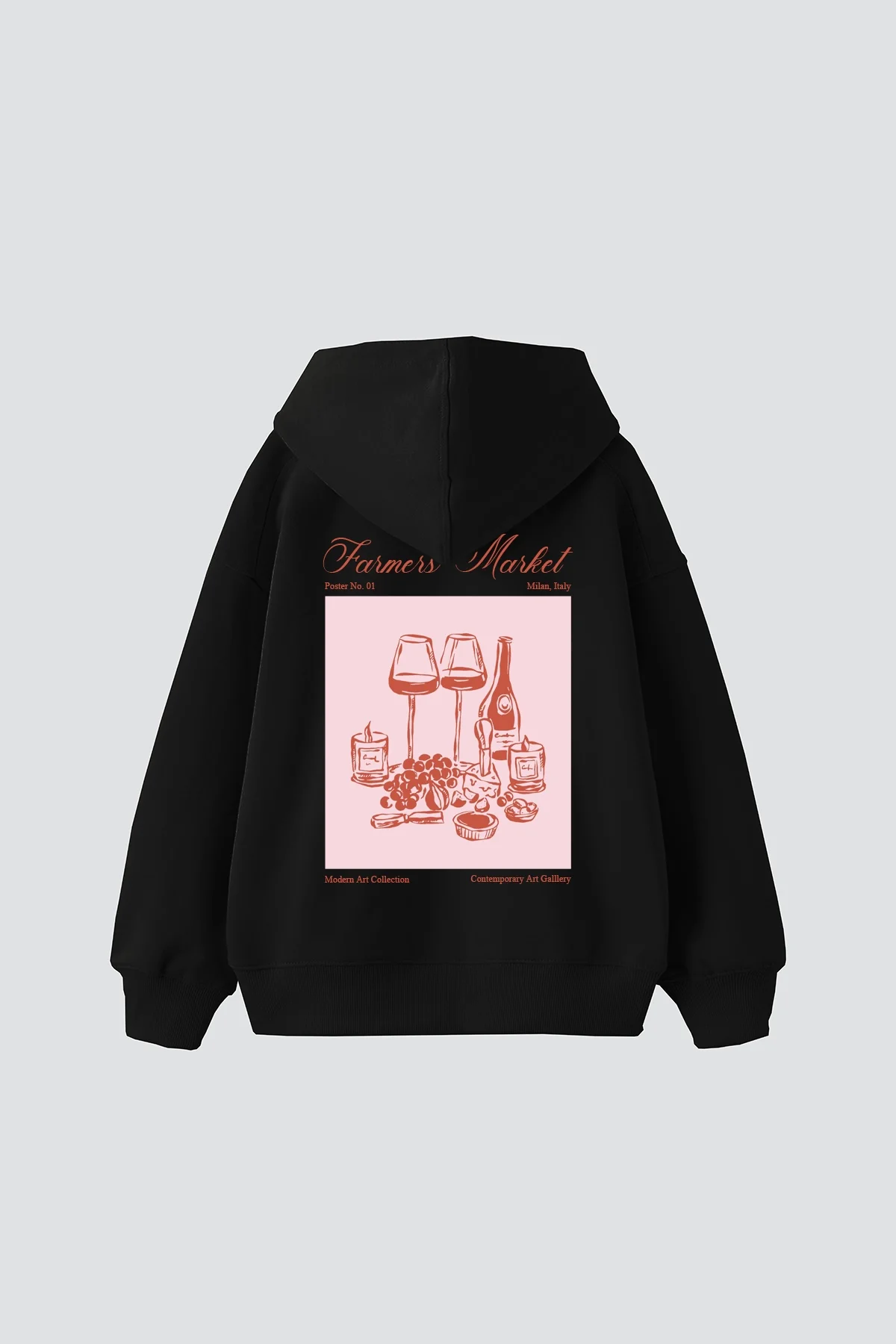 Farmers Market Baskılı Oversize Unisex Siyah Hoodie