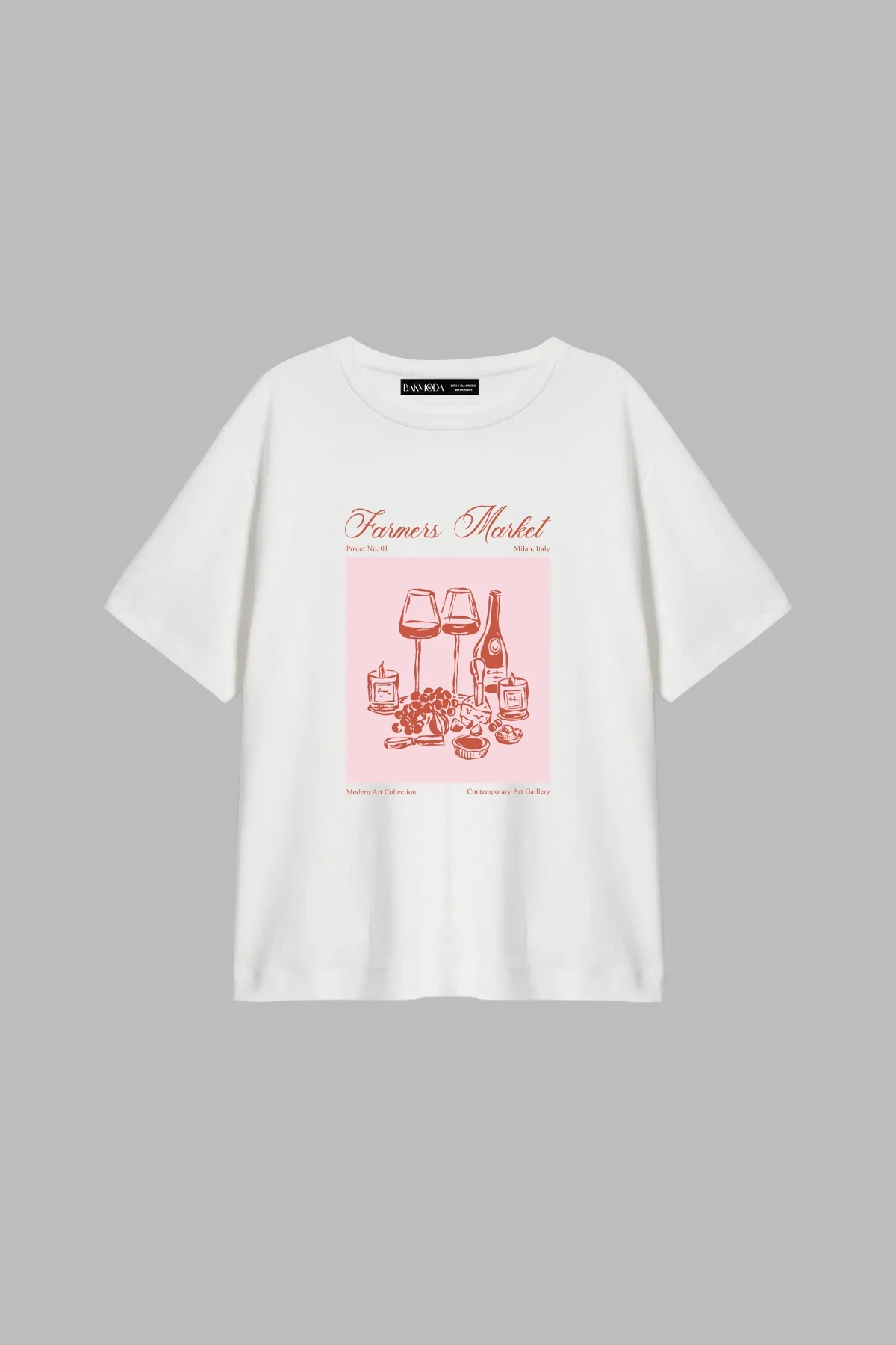 Farmers Market Baskılı Relaxed Fit Beyaz Kadın Tshirt