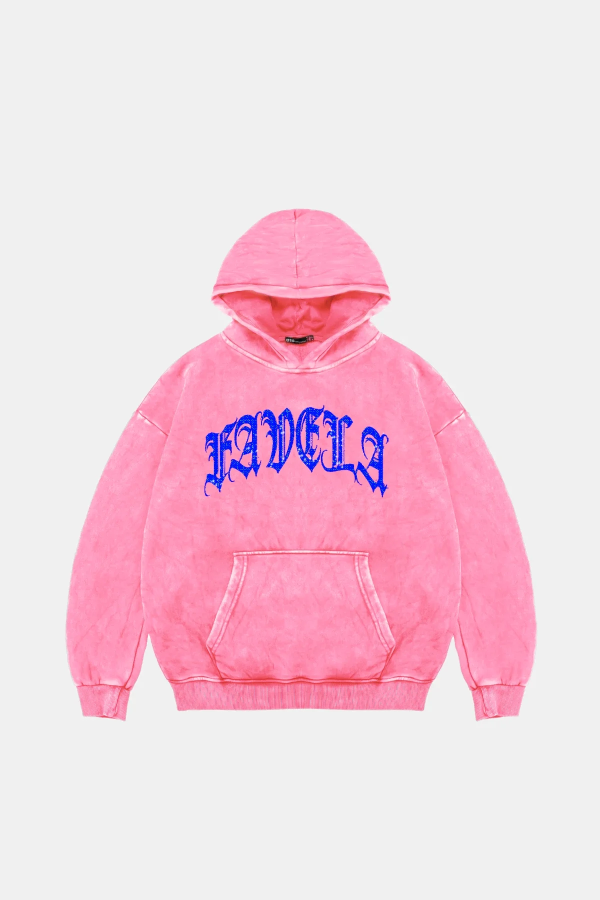 Favela Mavi Taş Baskılı Oversize Unisex Yıkamalı Pembe Hoodie
