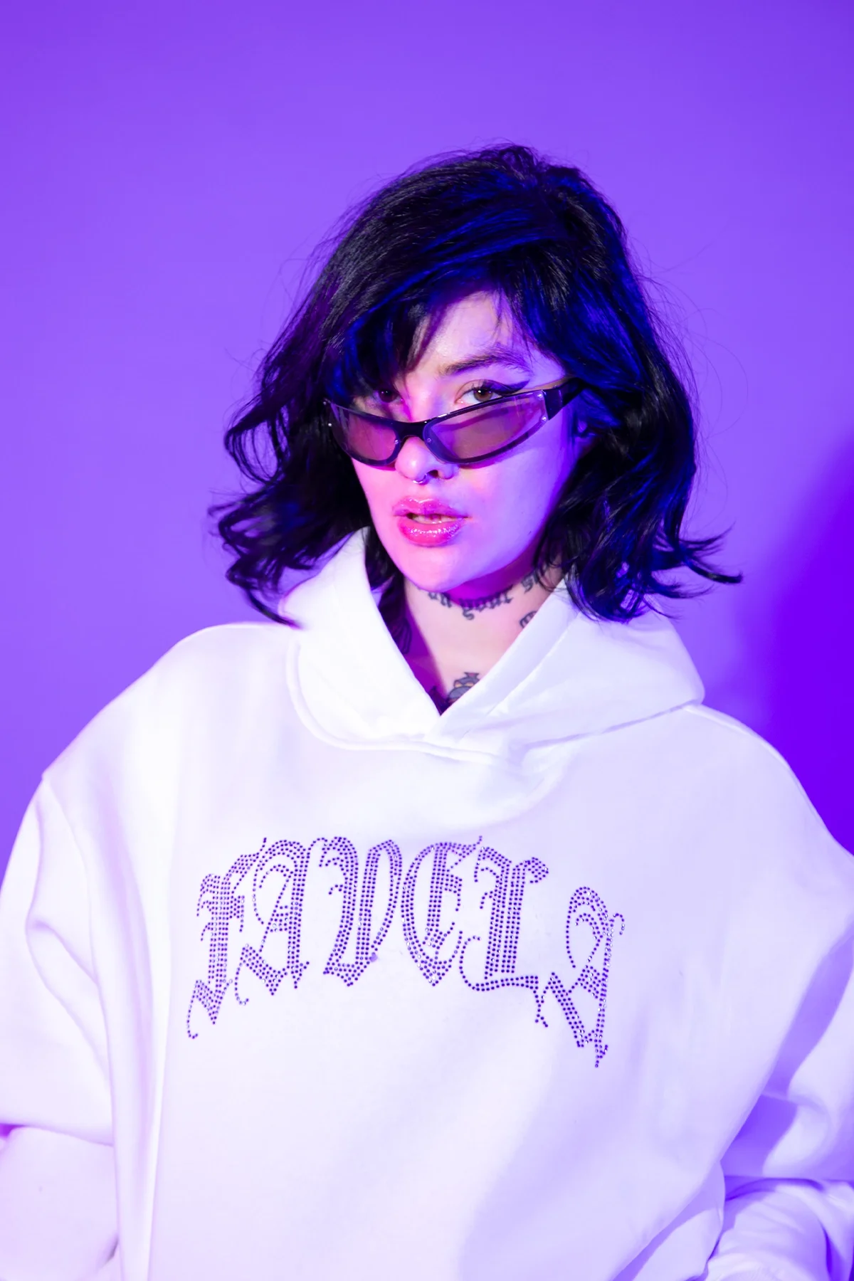 Favela Taş Baskılı Oversize Unisex Beyaz Hoodie