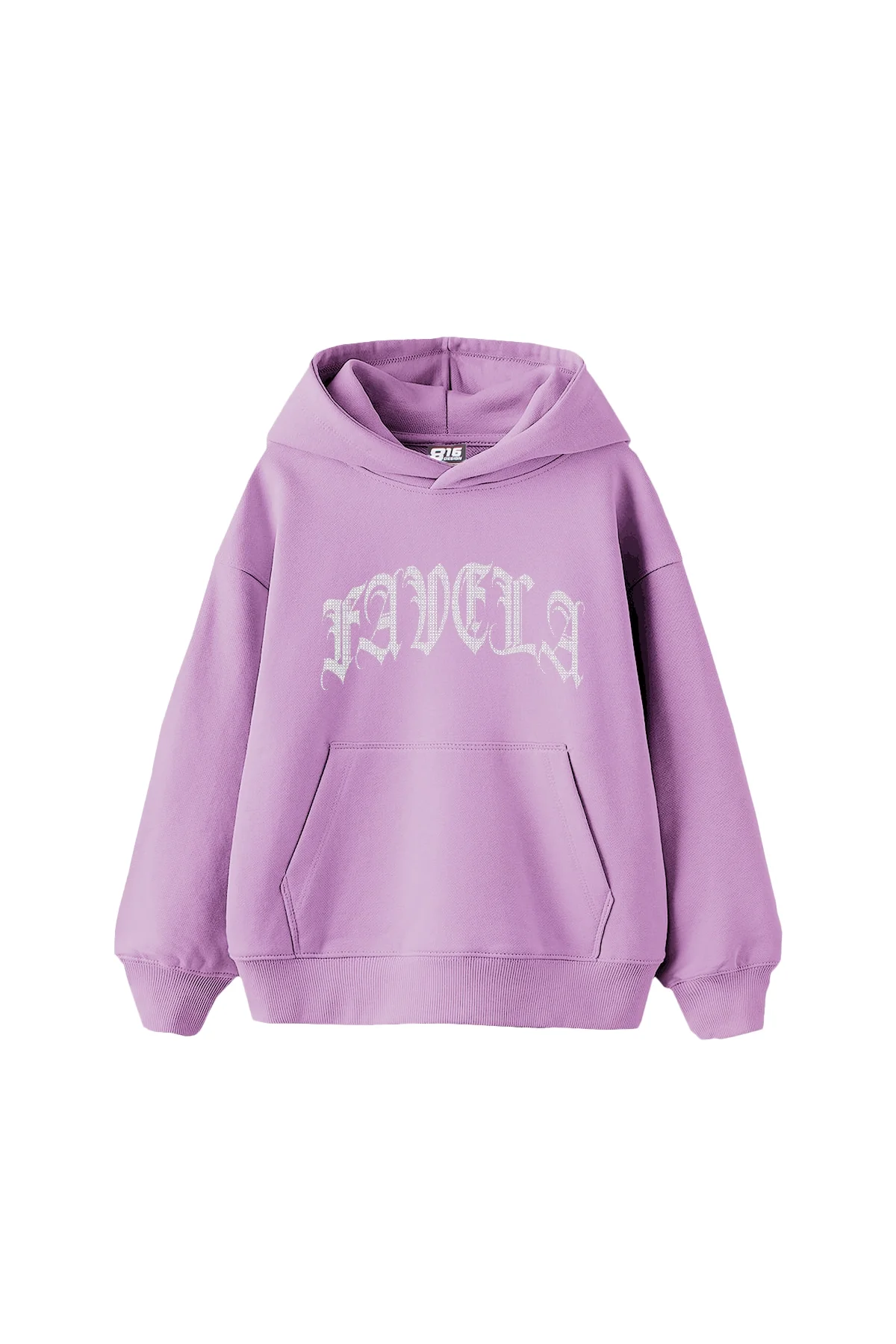 Favela Taş Baskılı Oversize Unisex Mor Hoodie