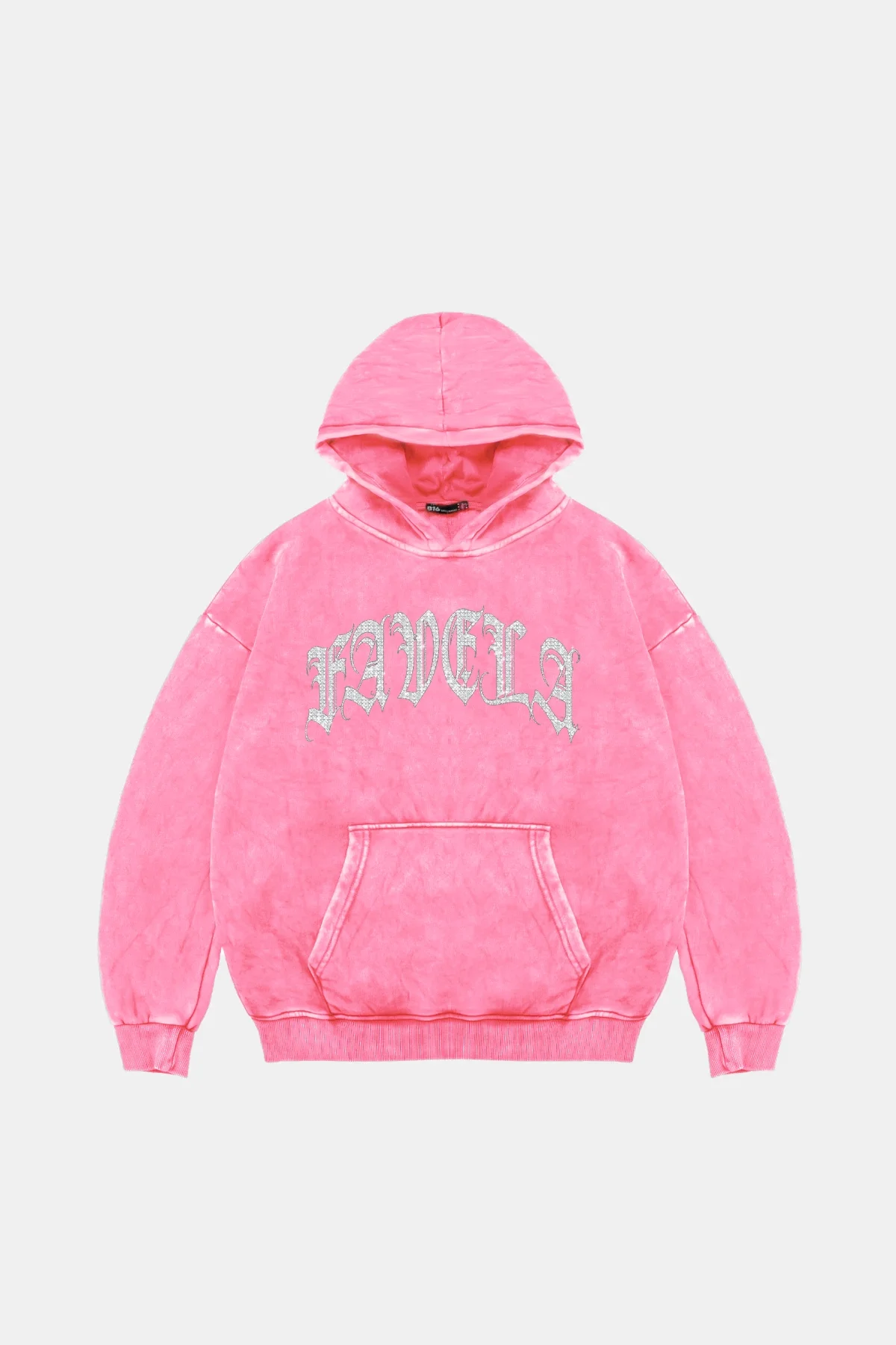 Favela Taş Baskılı Oversize Unisex Yıkamalı Pembe Hoodie