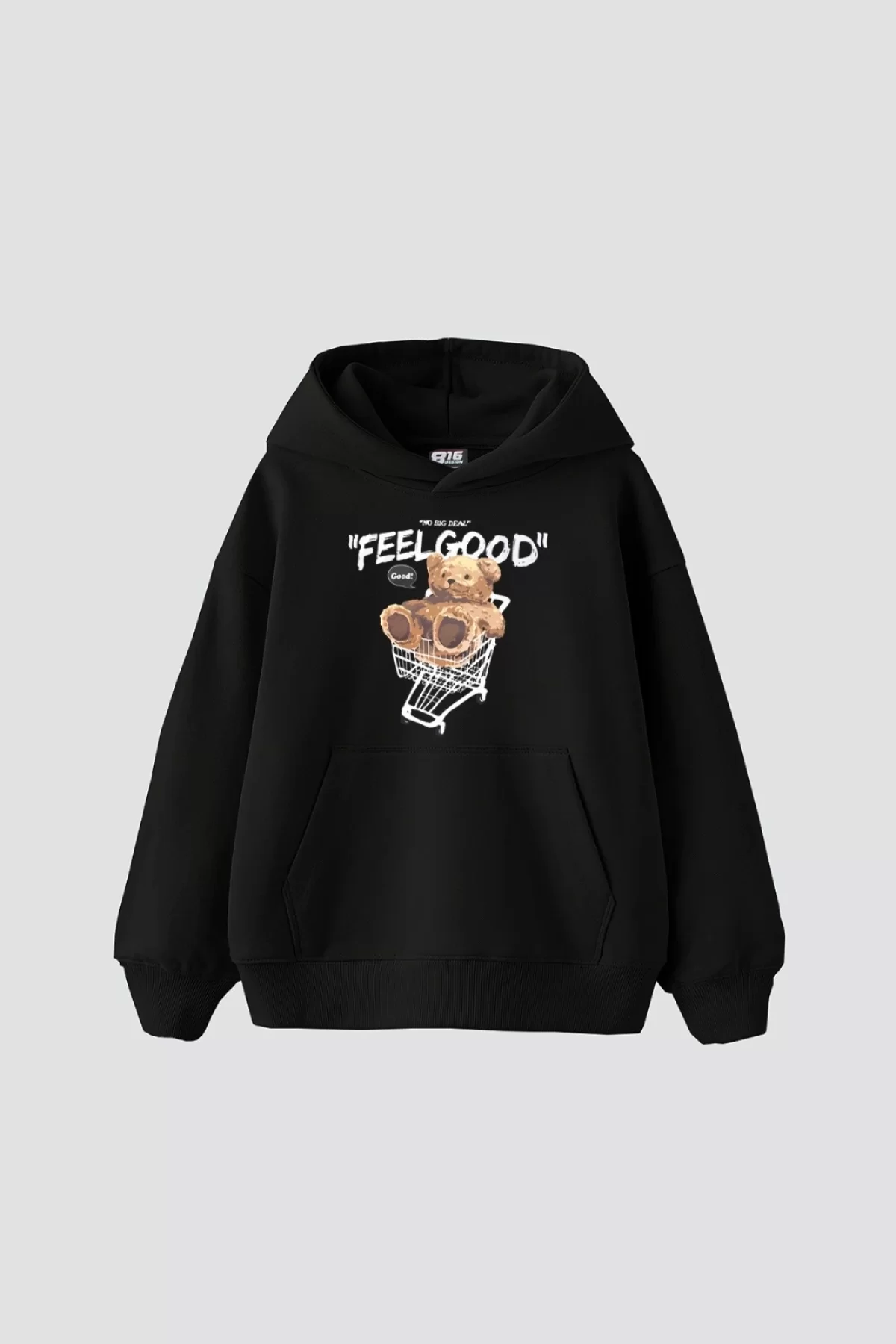 Feel Good Baskılı Oversize Unisex Siyah Hoodie