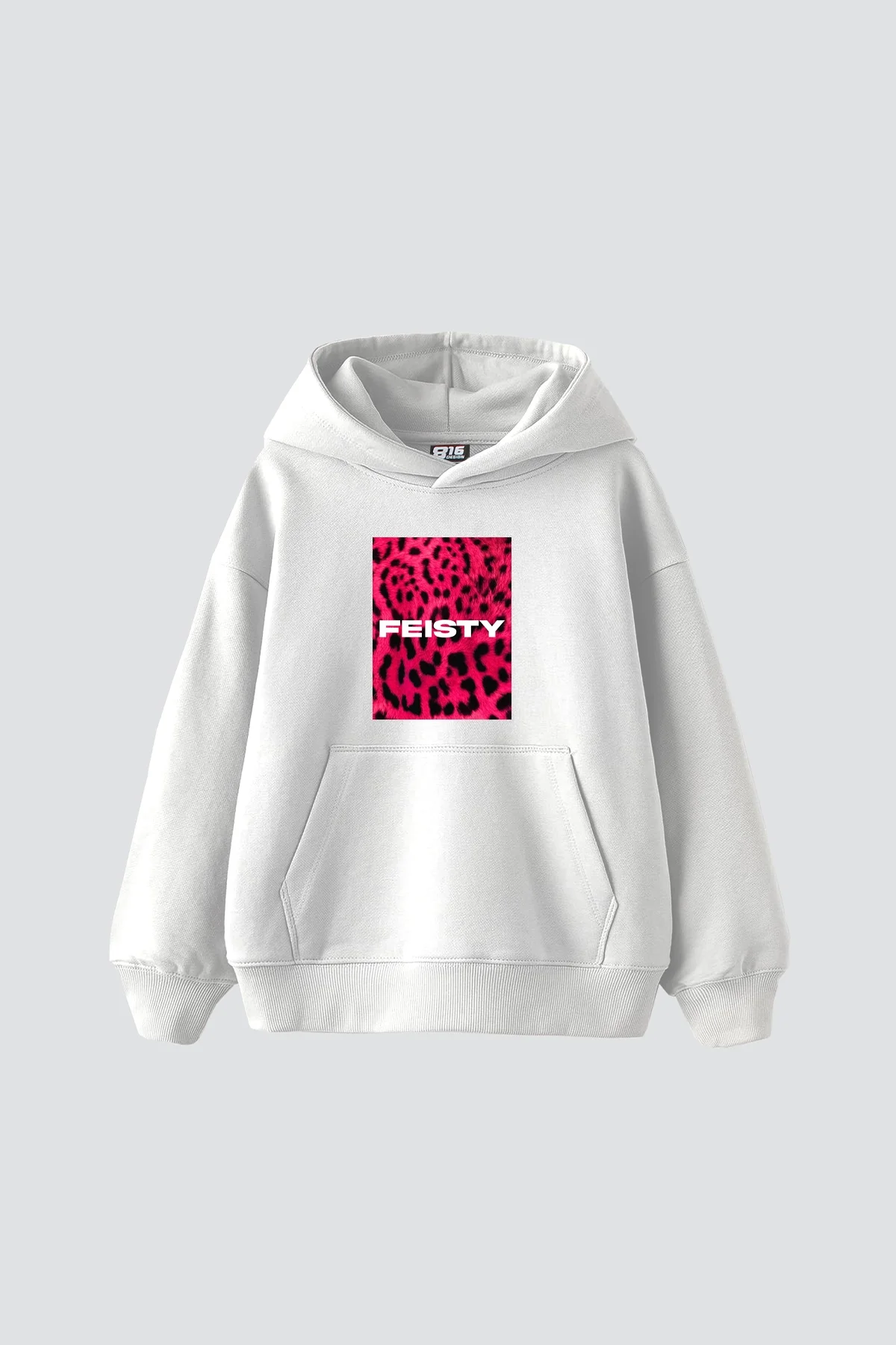 Feisty Baskılı Oversize Unisex Beyaz Hoodie