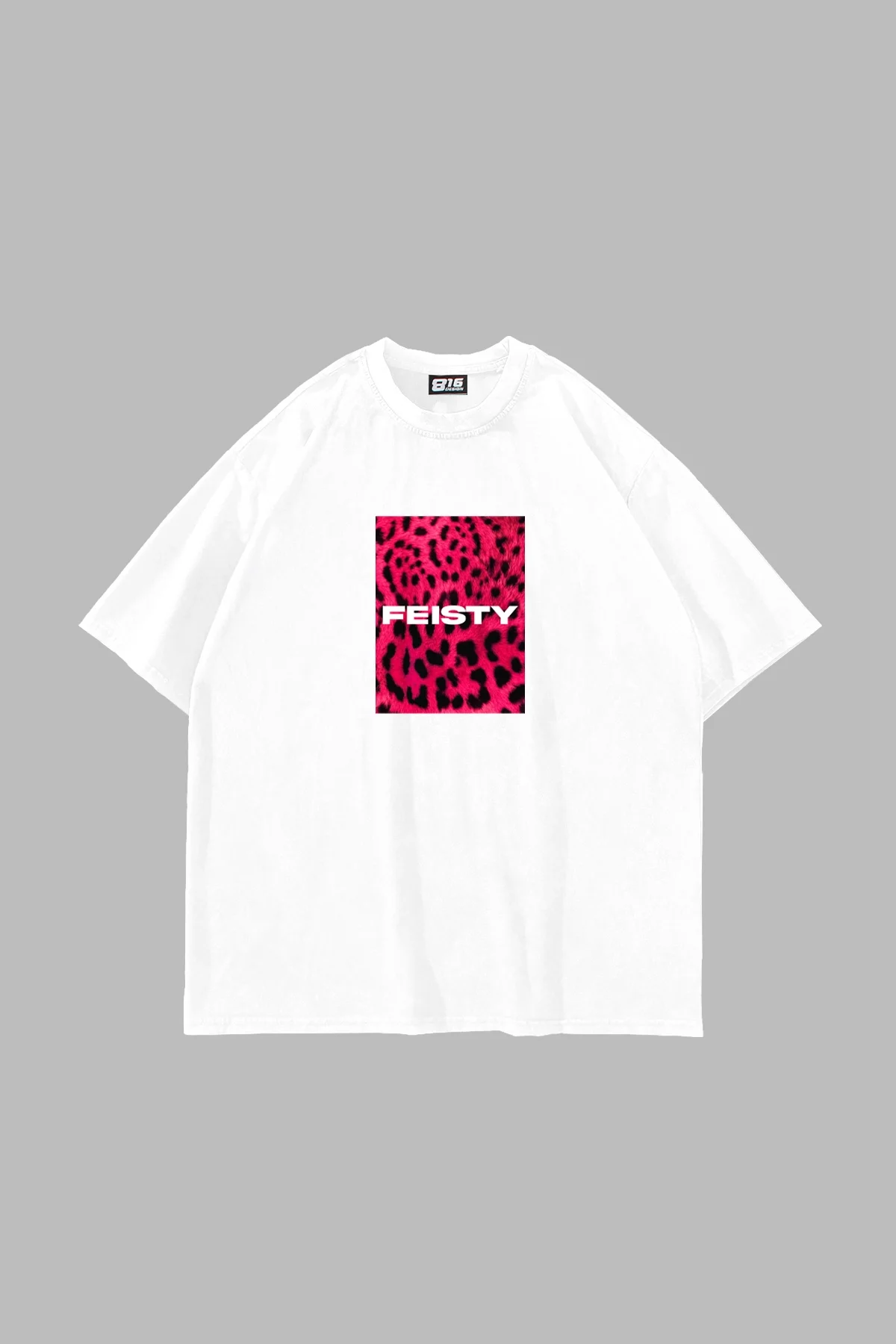 Feisty Baskılı Oversize Unisex Beyaz Tshirt