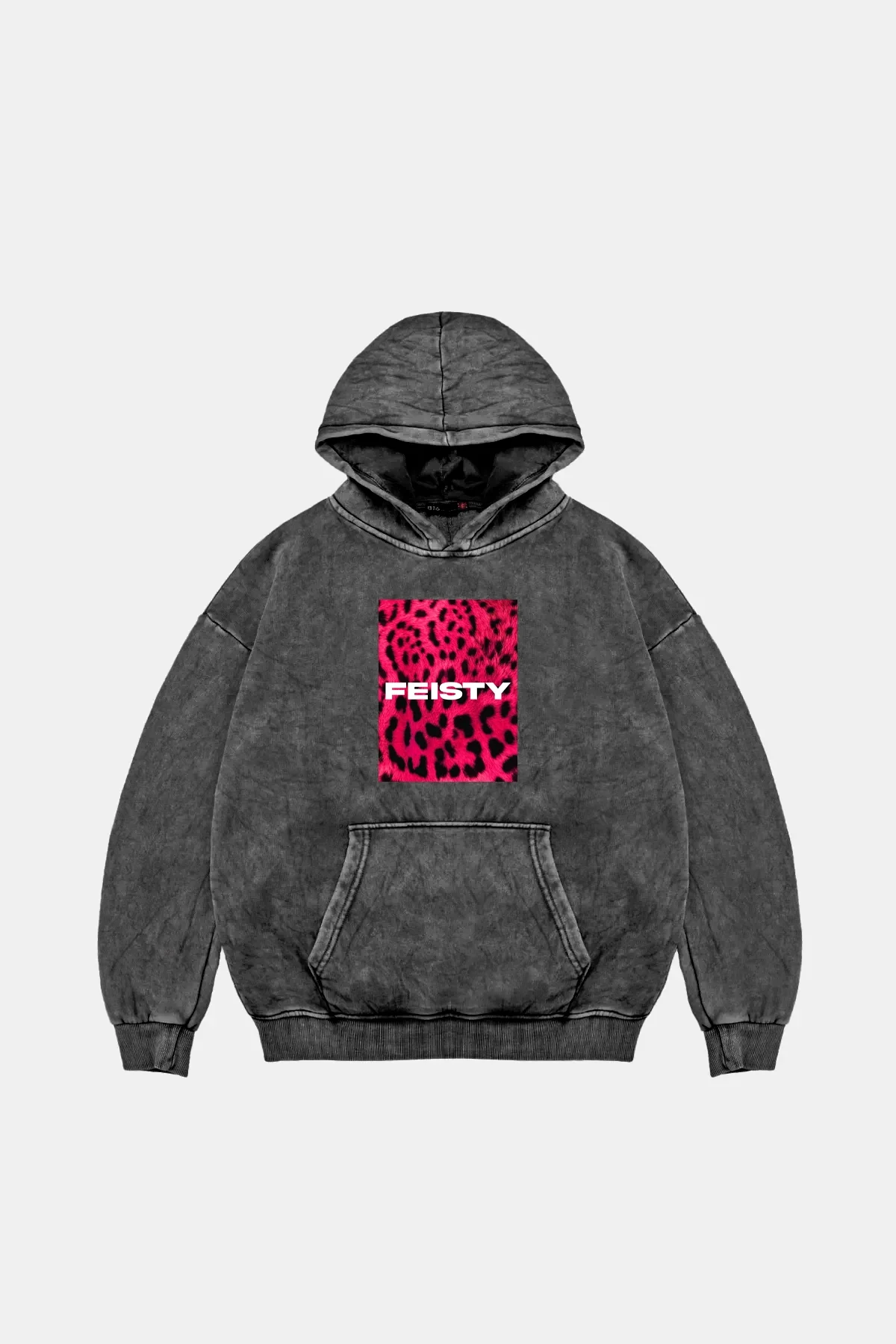 Feisty Oversize Unisex Yıkamalı Siyah Hoodie