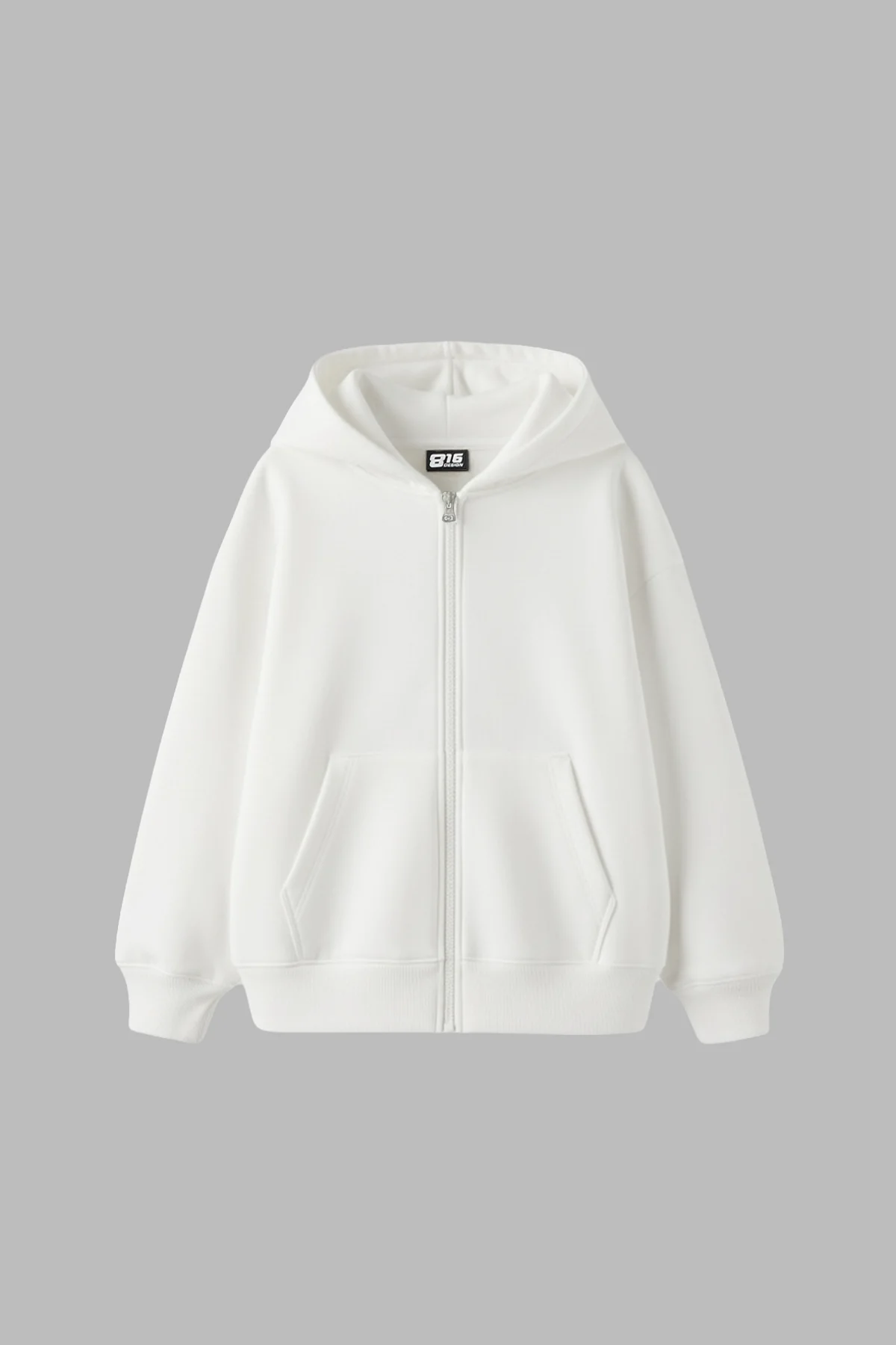 Fermuarlı Basic Zip Kapüşonlu Unisex Beyaz Sweatshirt