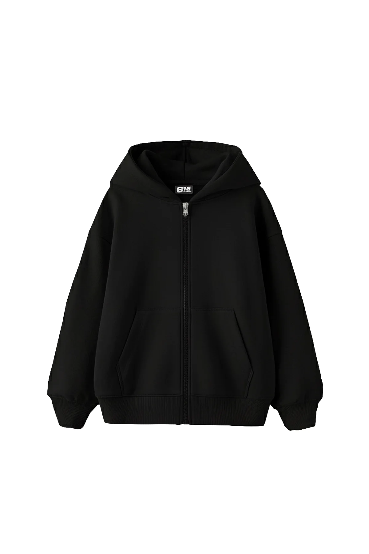 Fermuarlı Basic Zip Kapüşonlu Unisex Siyah Sweatshirt