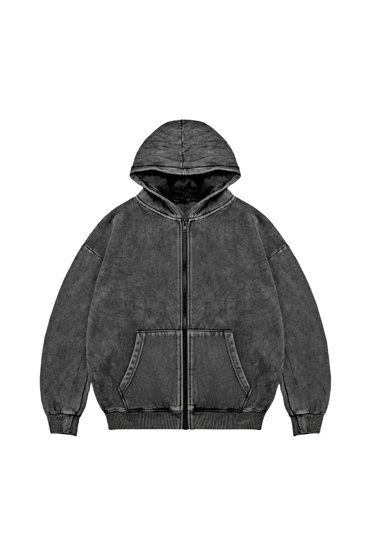 Fermuarlı Basic Zip Kapüşonlu Unisex Yıkamalı Siyah Sweatshirt