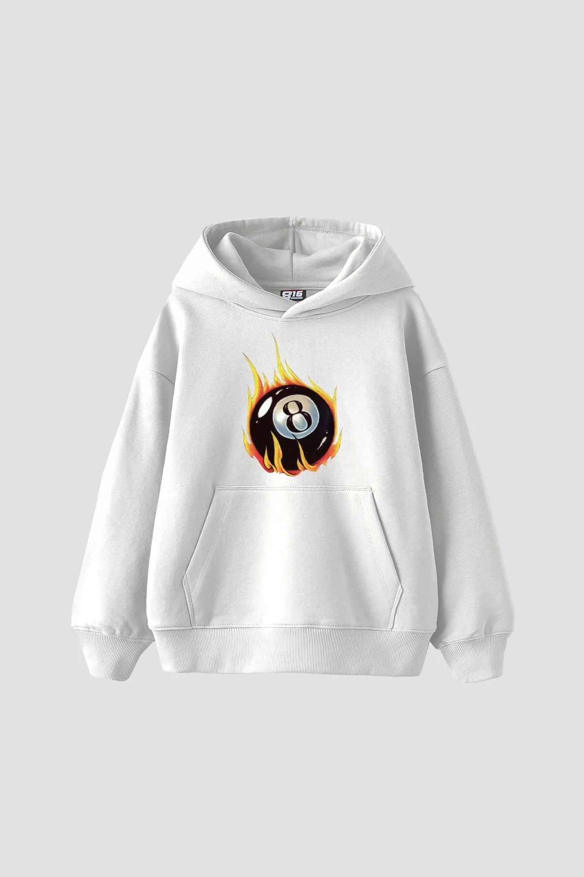 Fire Billiard Baskılı Oversize Unisex Premium Beyaz Hoodie