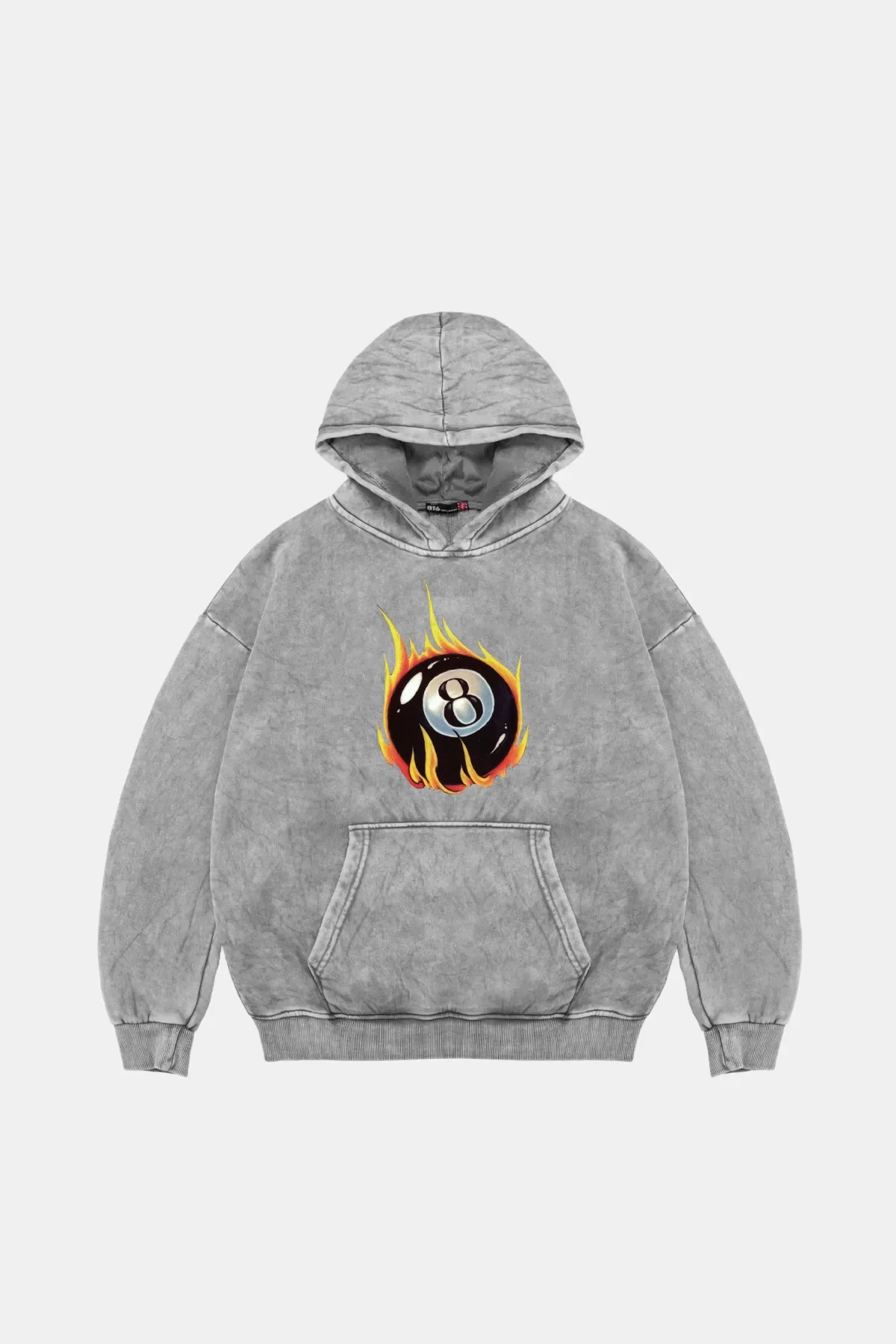 Fire Billiard Baskılı Oversize Unisex Premium Yıkamalı Beyaz Hoodie