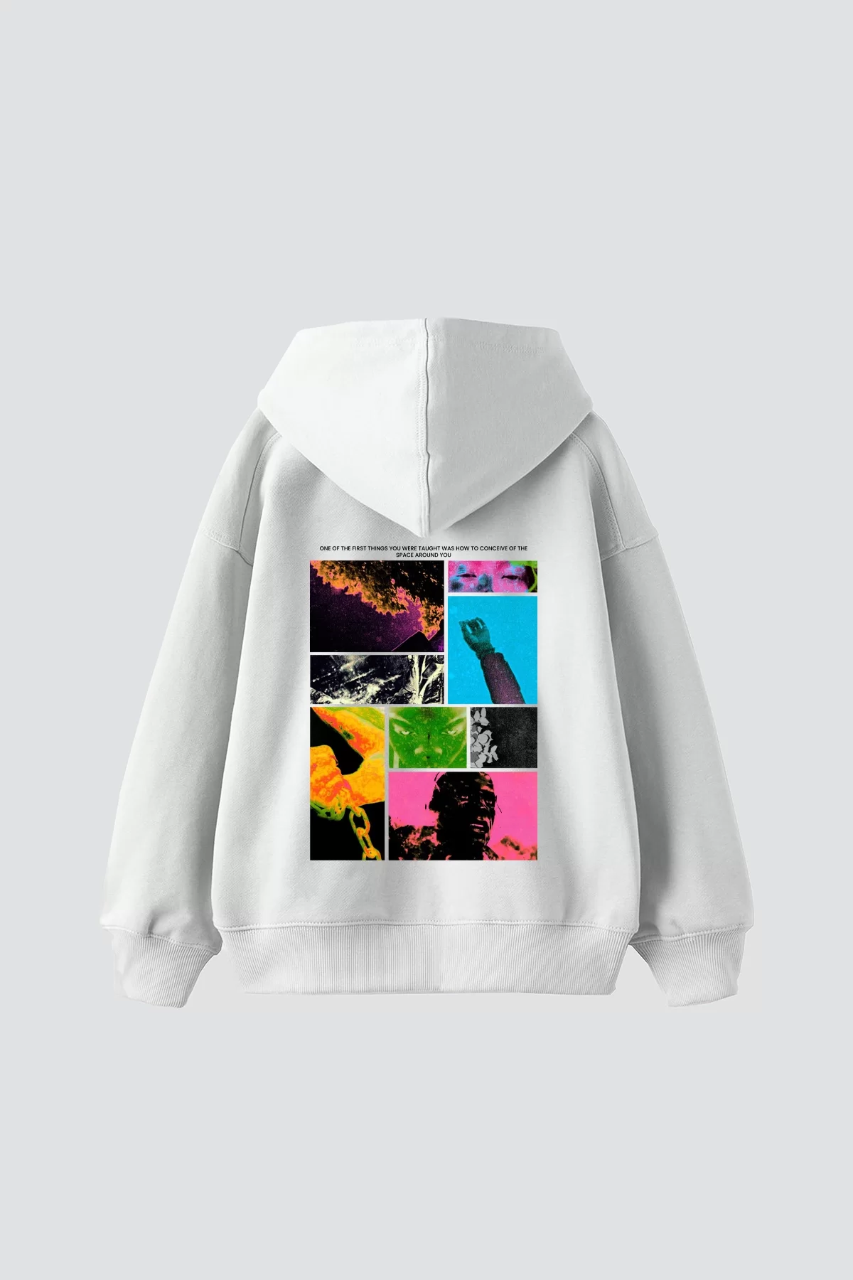 Fırst Space Baskılı Oversize Unisex Beyaz Hoodie