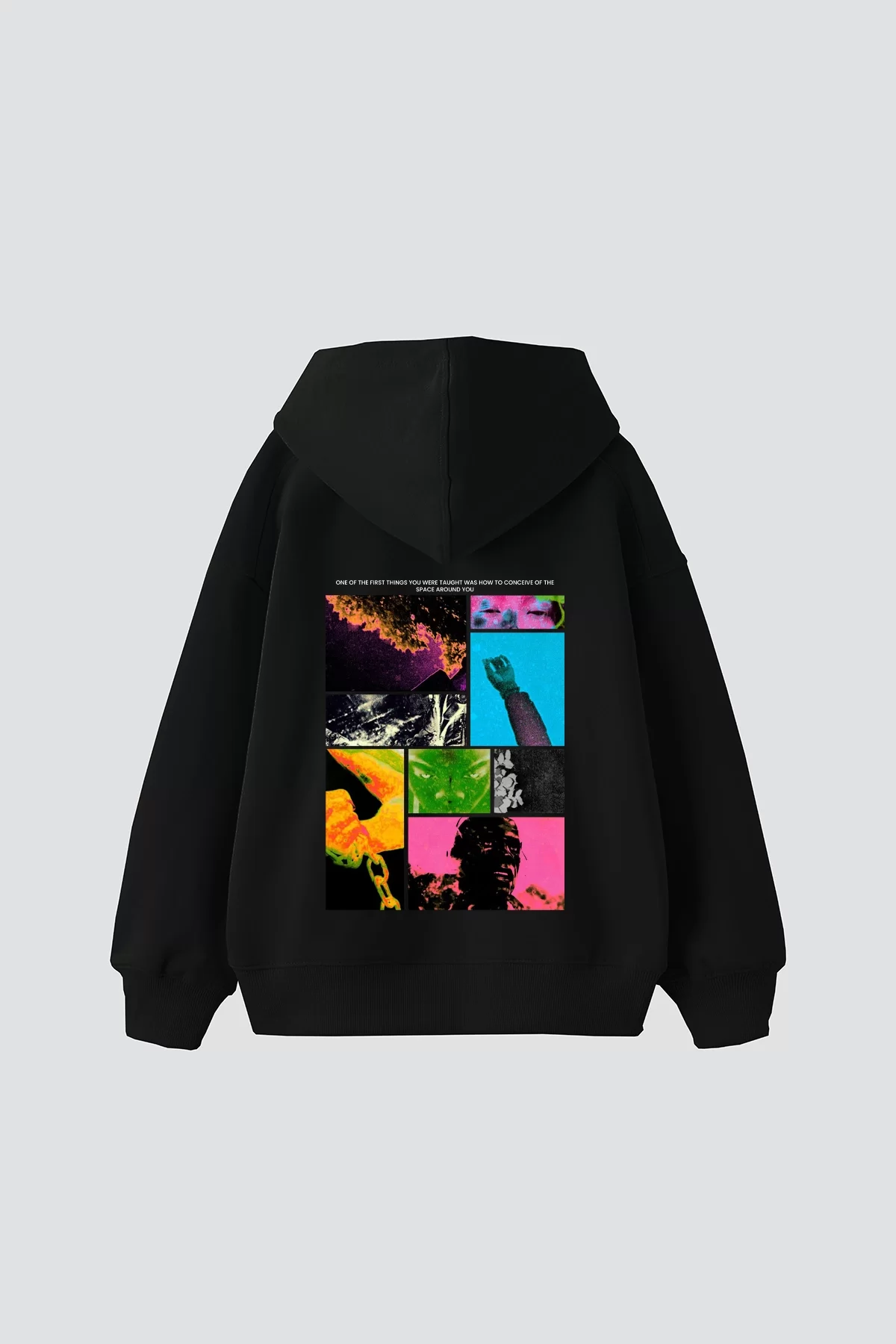 Fırst Space Baskılı Oversize Unisex Siyah Hoodie