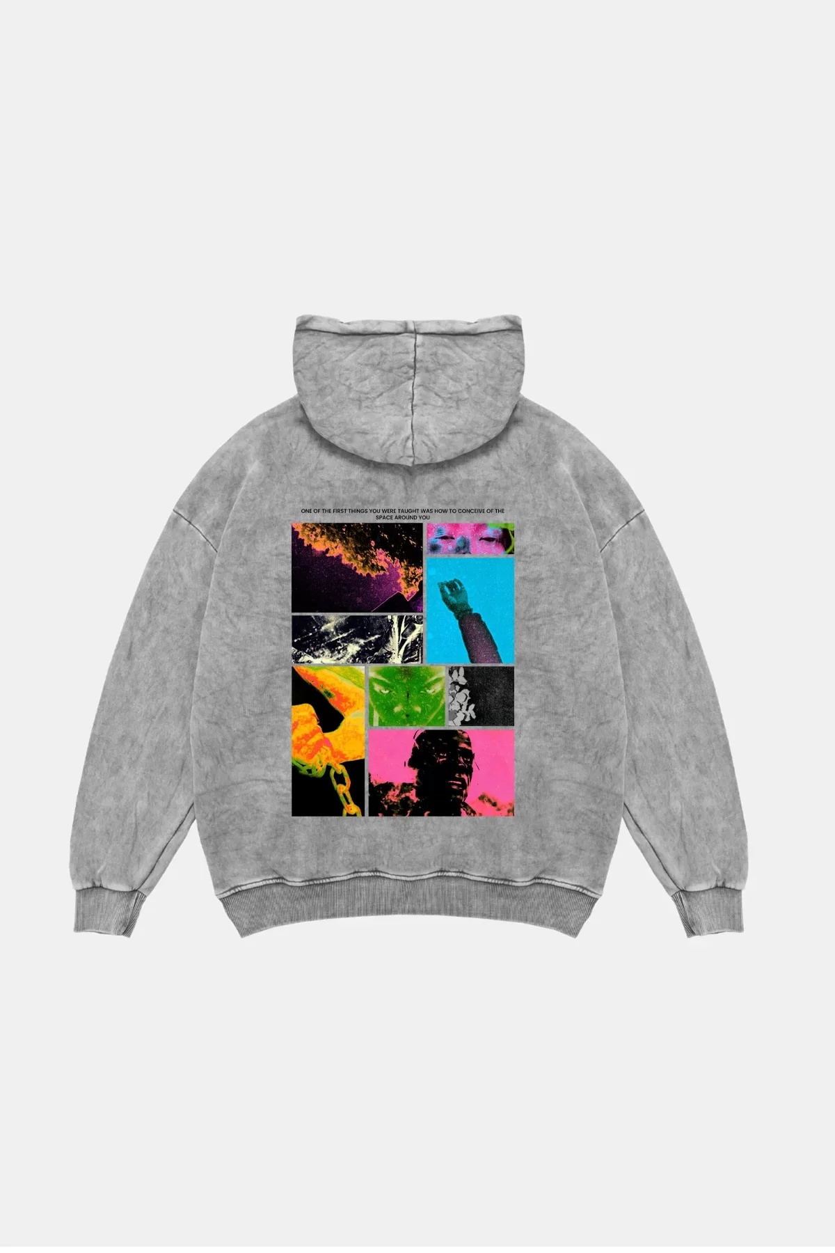 Fırst Space Baskılı Oversize Unisex Yıkamalı Beyaz Hoodie