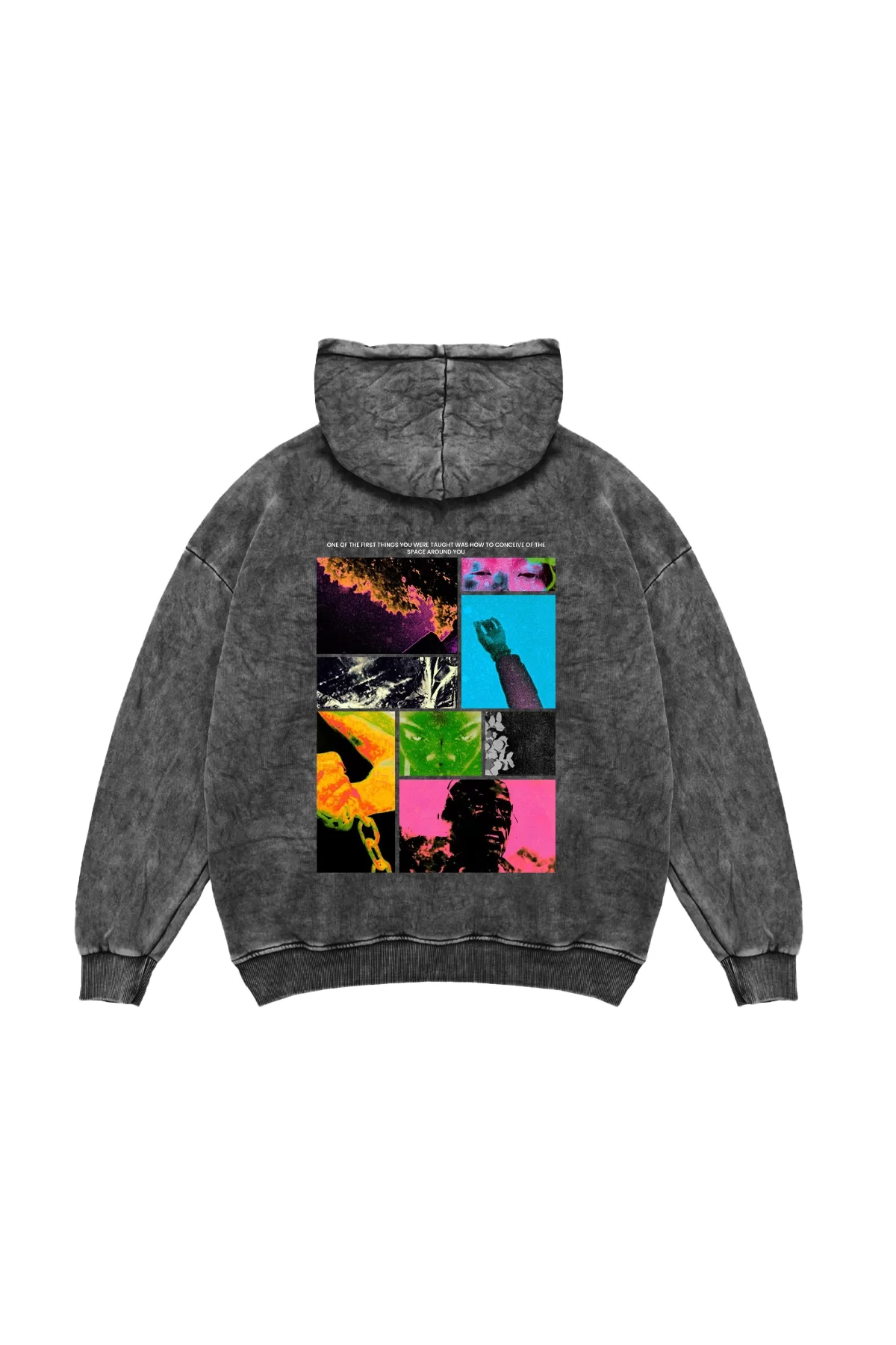 Fırst Space Baskılı Oversize Unisex Yıkamalı Siyah Hoodie