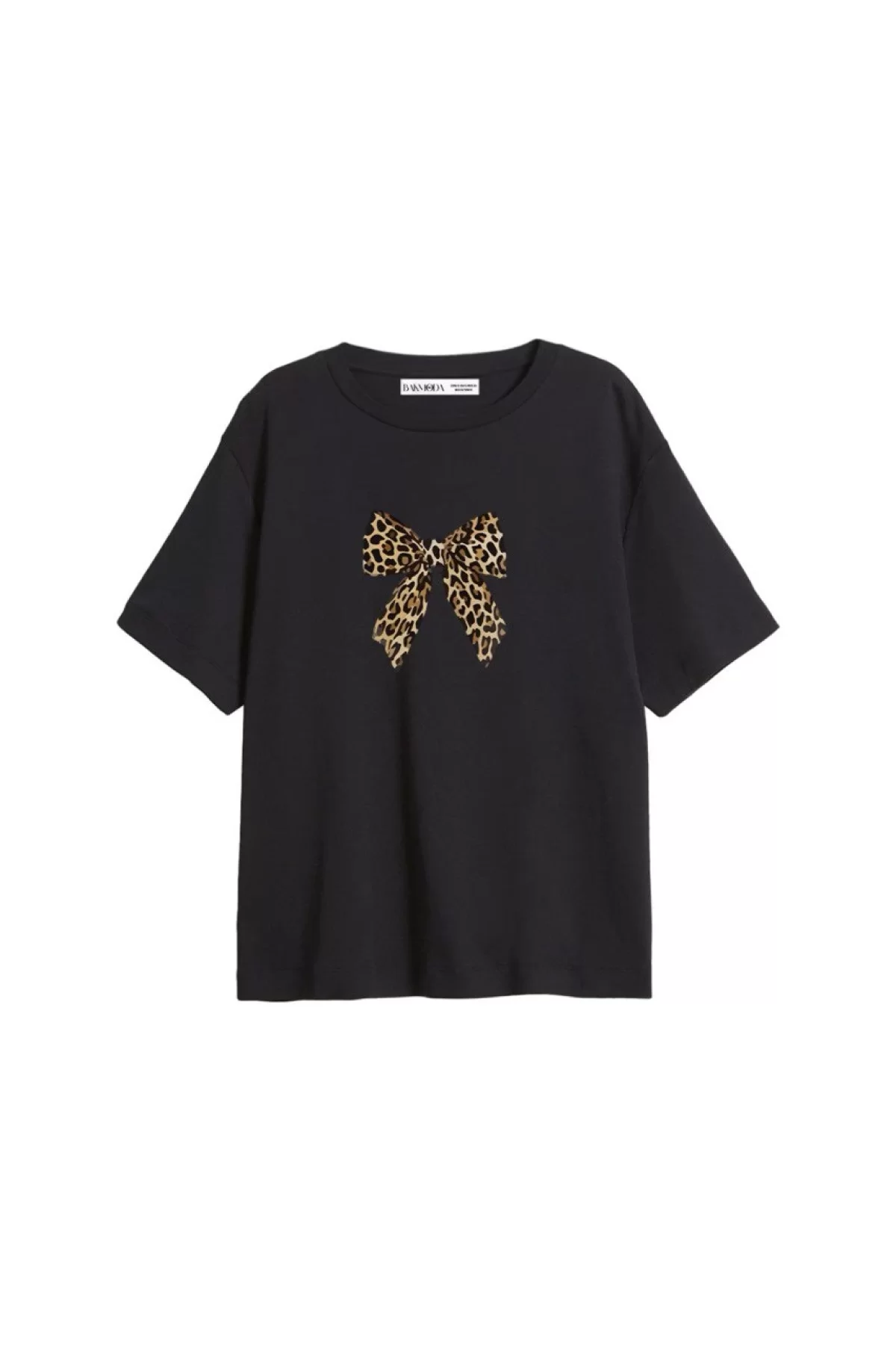 Fiyonk Baskılı Relaxed Fit Siyah Kadın Tshirt