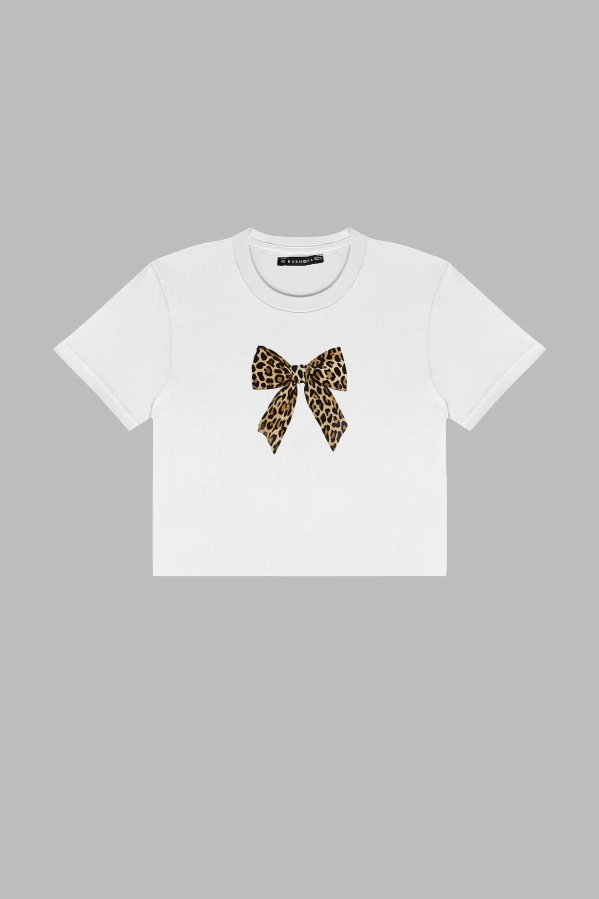 Fiyonk Leopar Baskılı Beyaz Crop Top
