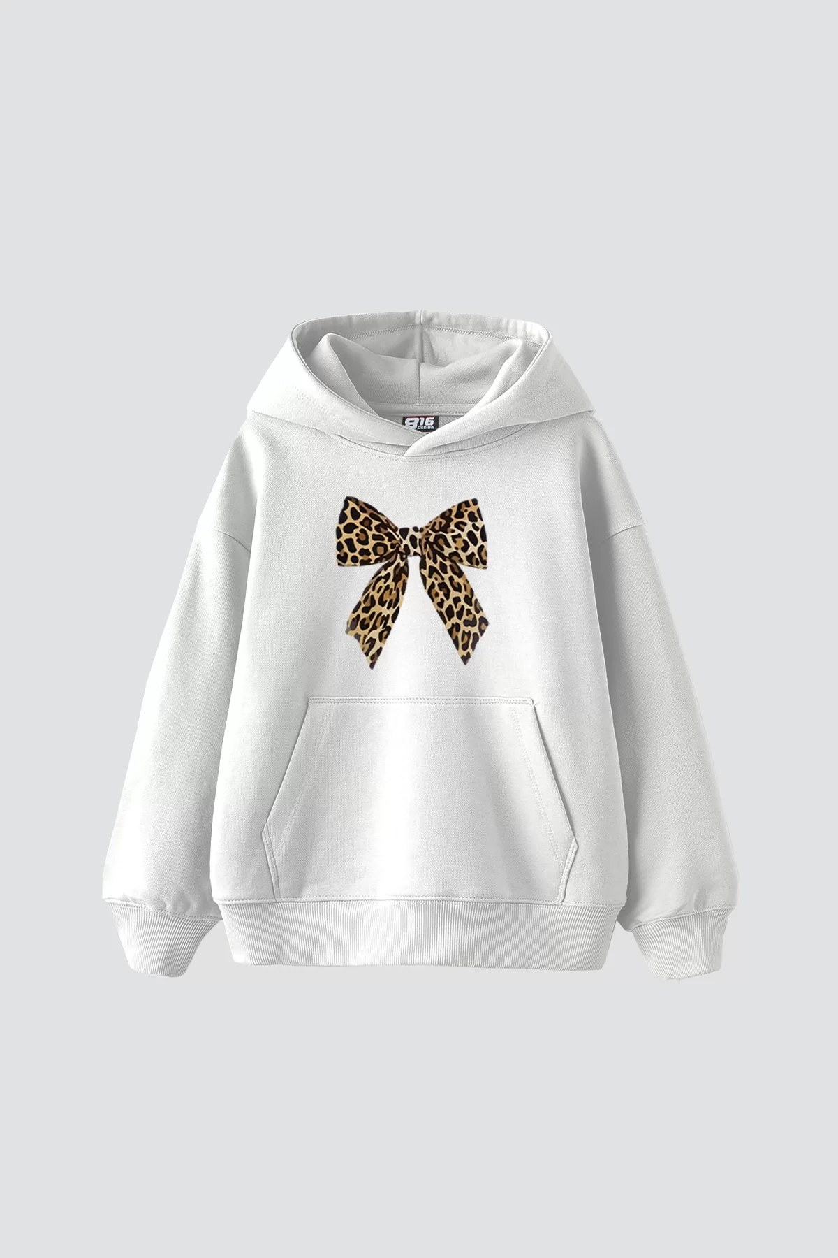 Fiyonk Leopar Baskılı Oversize Unisex Premium Beyaz Hoodie