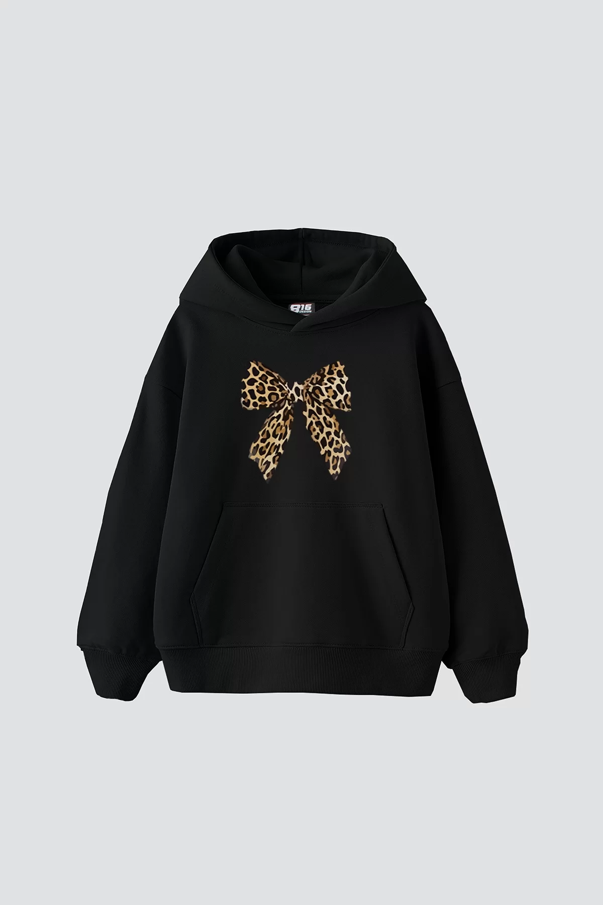 Fiyonk Leopar Baskılı Oversize Unisex Premium Siyah Hoodie