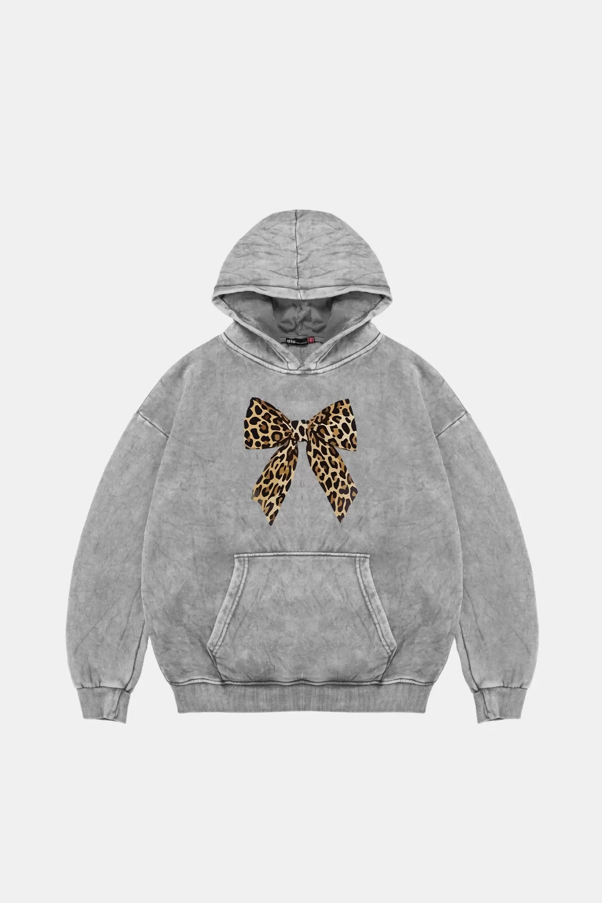 Fiyonk Leopar Baskılı Oversize Unisex Premium Yıkamalı Beyaz Hoodie