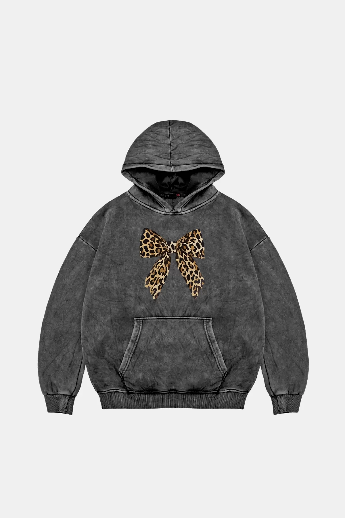 Fiyonk Leopar Baskılı Oversize Unisex Premium Yıkamalı Siyah Hoodie