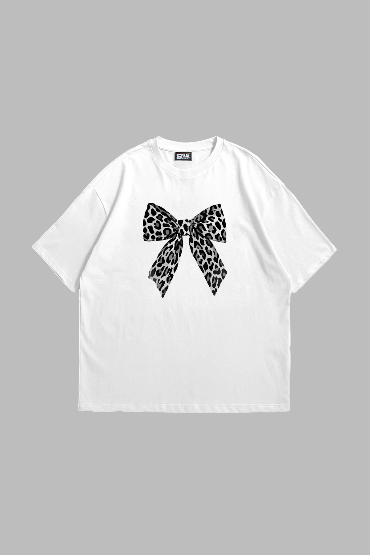 Fiyonk Leopar V2 Baskılı Oversize Unisex Beyaz Tshirt