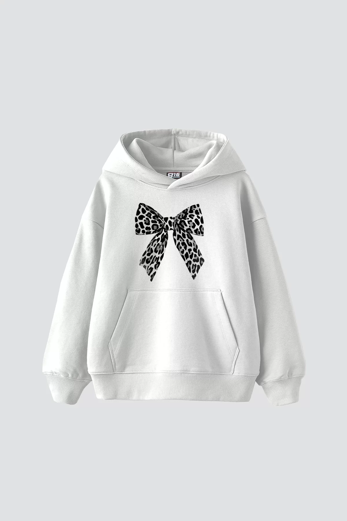 Fiyonk Leopar V2 Baskılı Oversize Unisex Premium Beyaz Hoodie