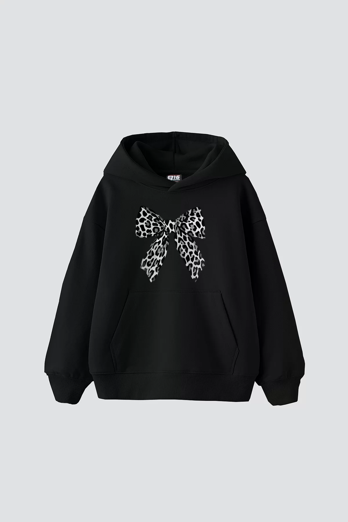 Fiyonk Leopar V2 Baskılı Oversize Unisex Premium Siyah Hoodie