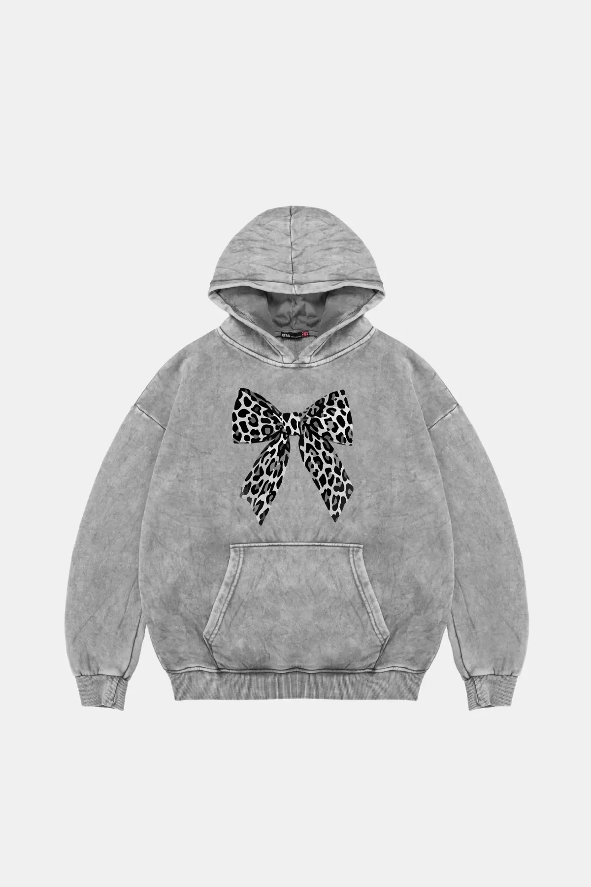 Fiyonk Leopar V2Baskılı Oversize Unisex Premium Yıkamalı Beyaz Hoodie