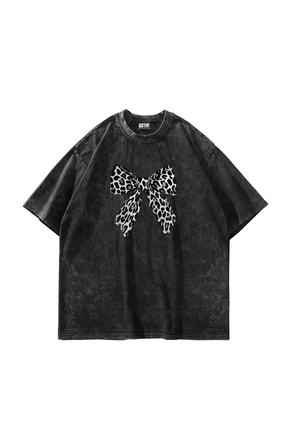 Fiyonk Leopar V2 Baskılı Oversize Unisex Yıkamalı Siyah Tshirt