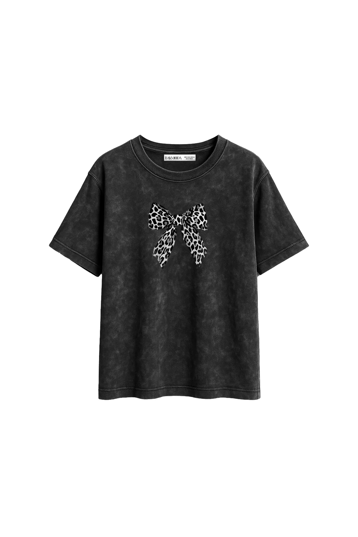 Fiyonk V2 Baskılı Relaxed Fit Yıkamalı Siyah Kadın Tshirt