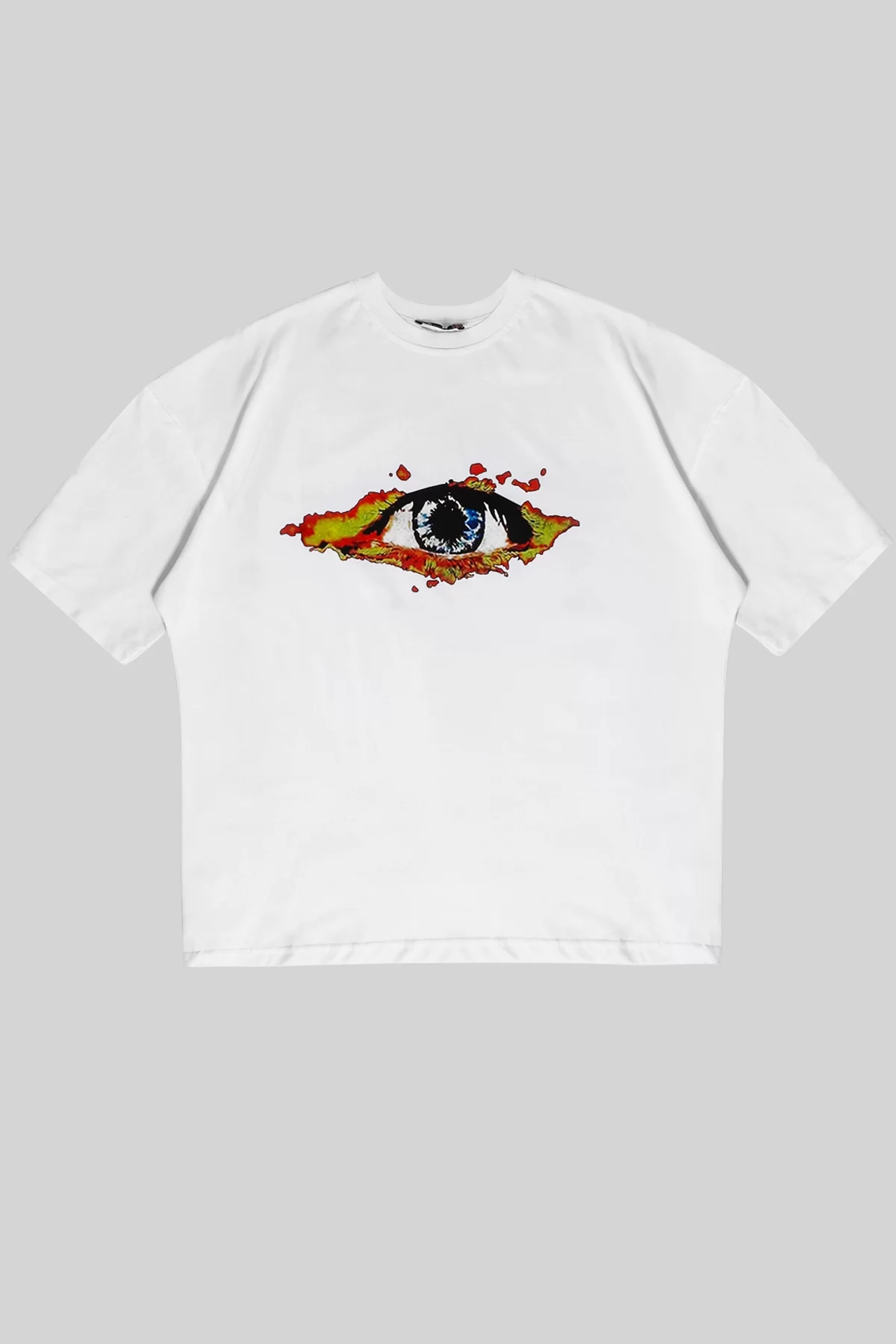 Flame Of Eye Baskılı Beyaz Unisex Oversize Tshirt