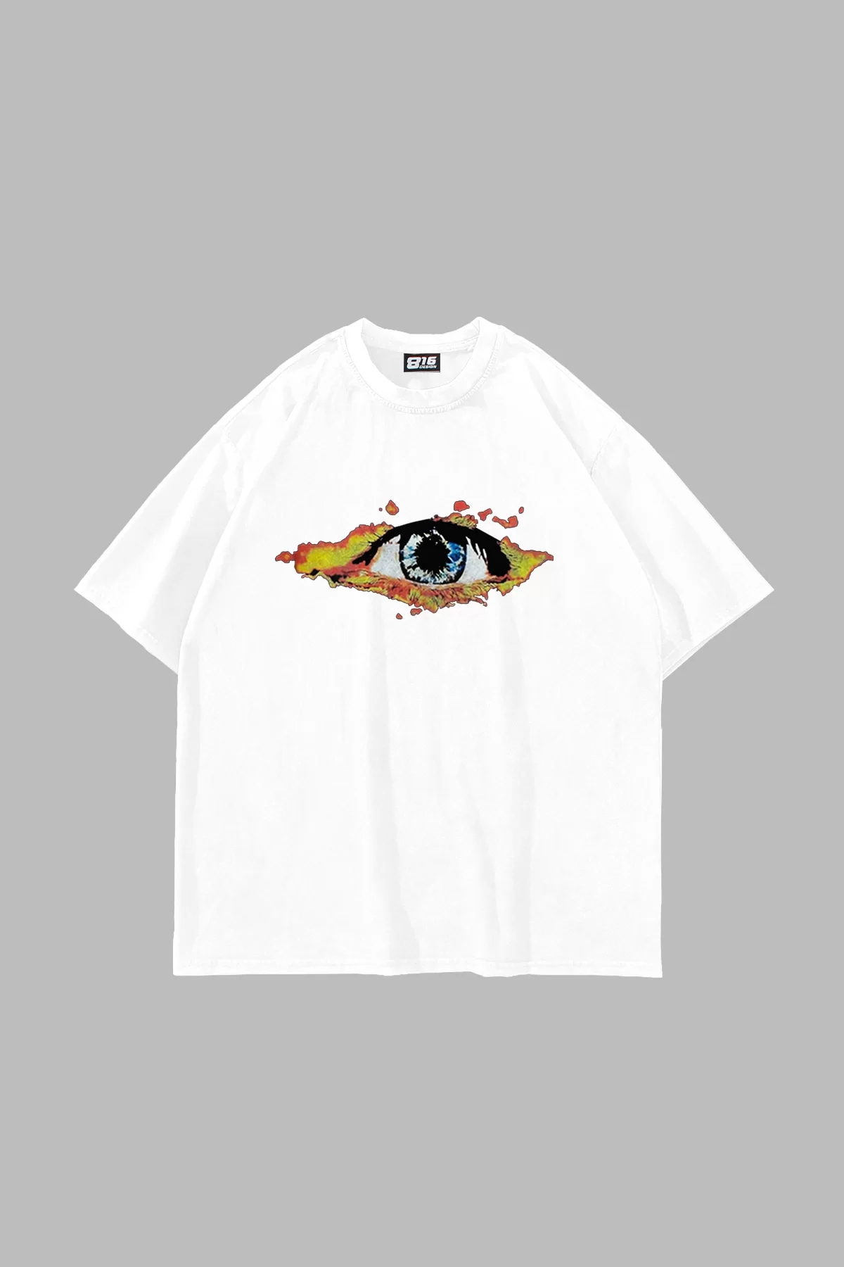 Flame Of Eye Baskılı Beyaz Unisex Oversize Tshirt