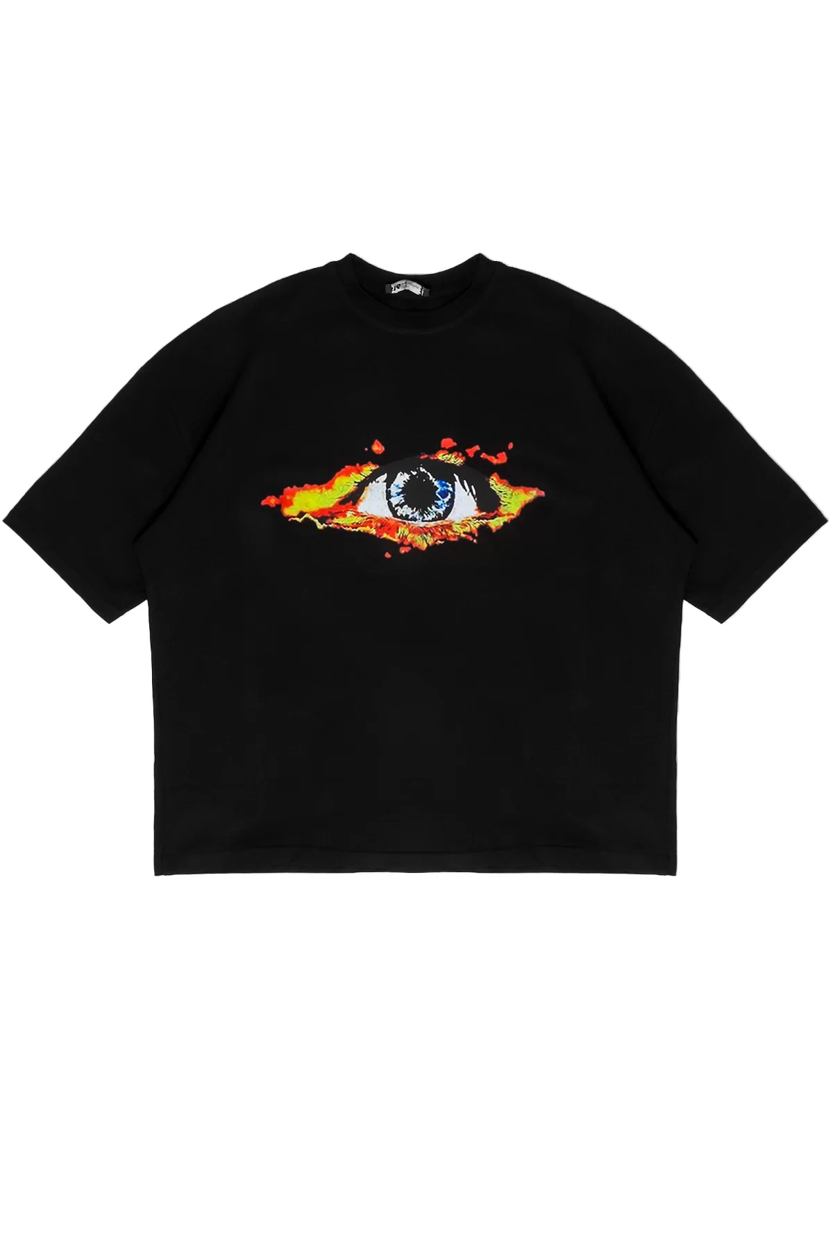 Flame Of Eye Baskılı Siyah Unisex Oversize Tshirt