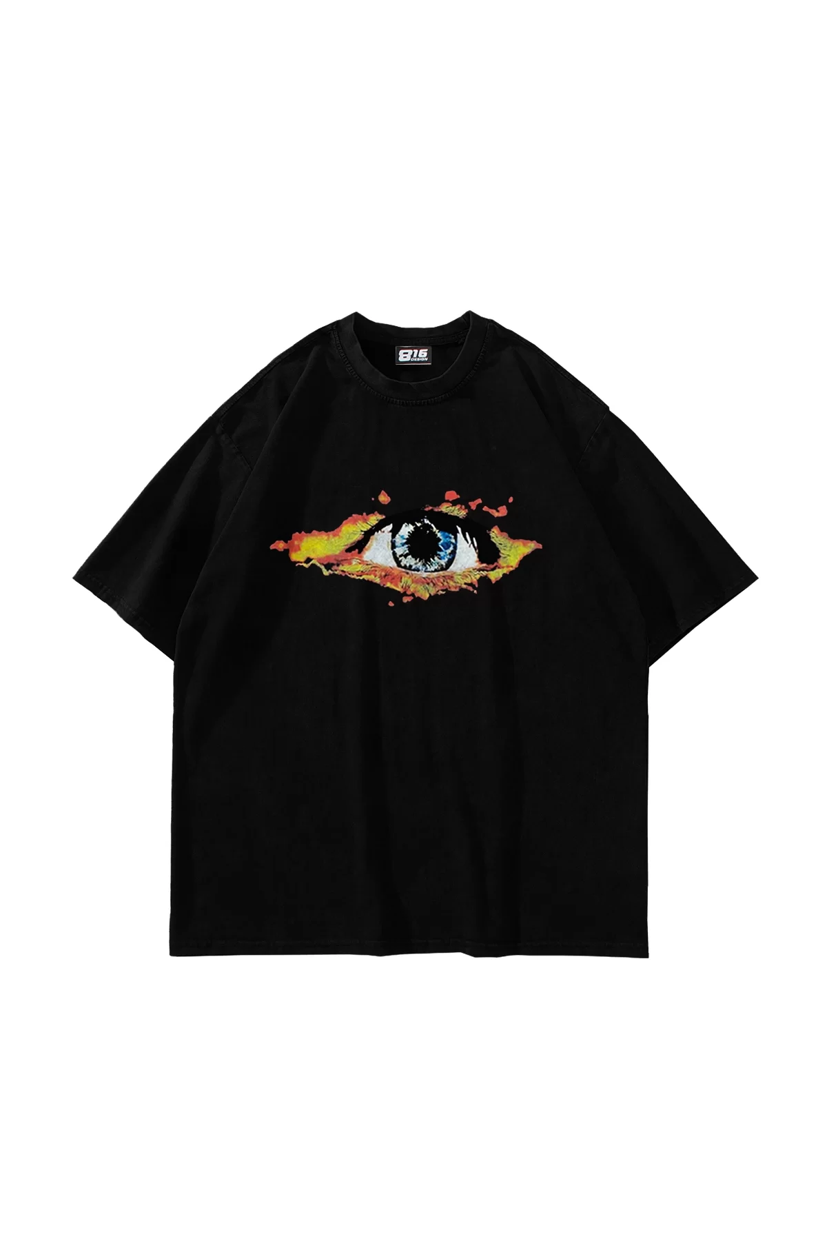 Flame Of Eye Baskılı Siyah Unisex Oversize Tshirt