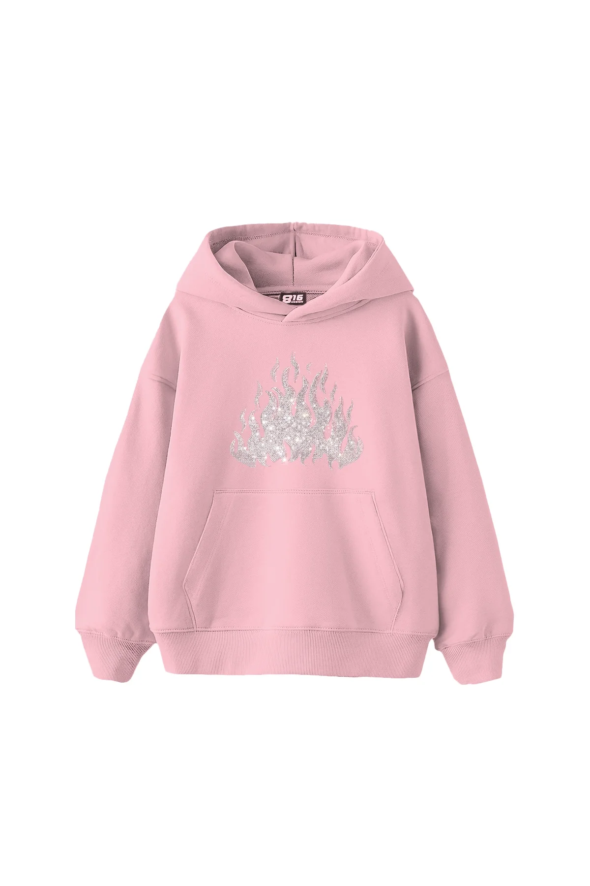 Flame Taş Baskılı Oversize Unisex Pembe Hoodie