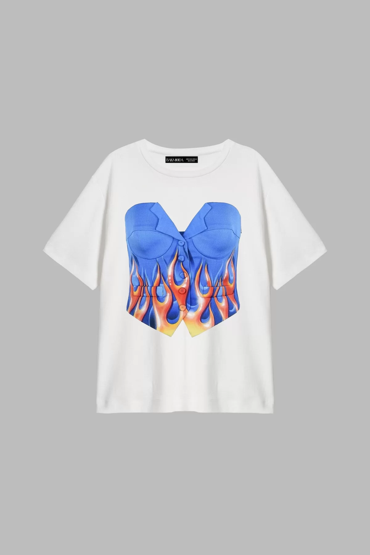 Flame Top Baskılı Relaxed Fit Beyaz Kadın Tshirt