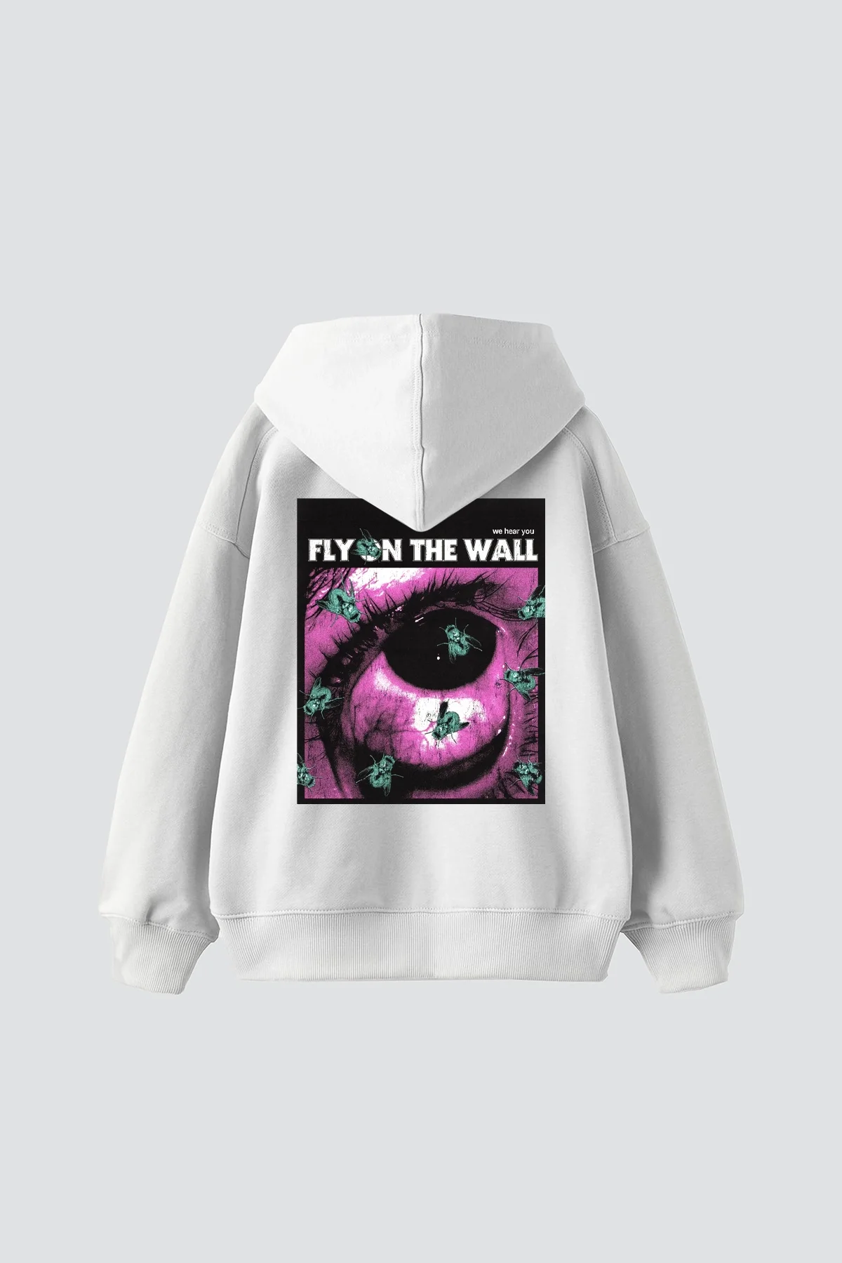 Fly On The Wall Baskılı Oversize Unisex Beyaz Hoodie